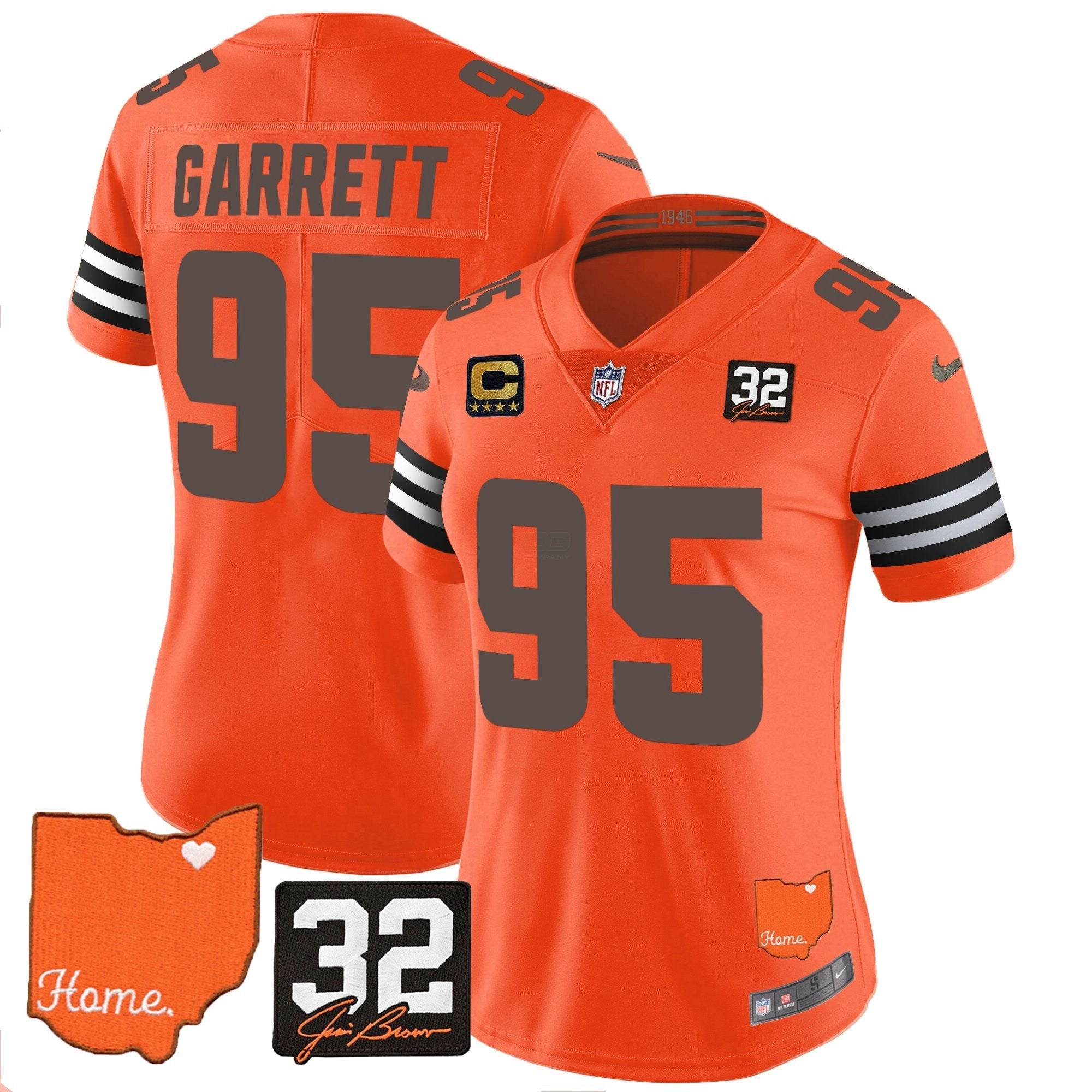Camisa NFL Women’s #32 Jim Brown Memorial & Home Patch Vapor Limited Jersey