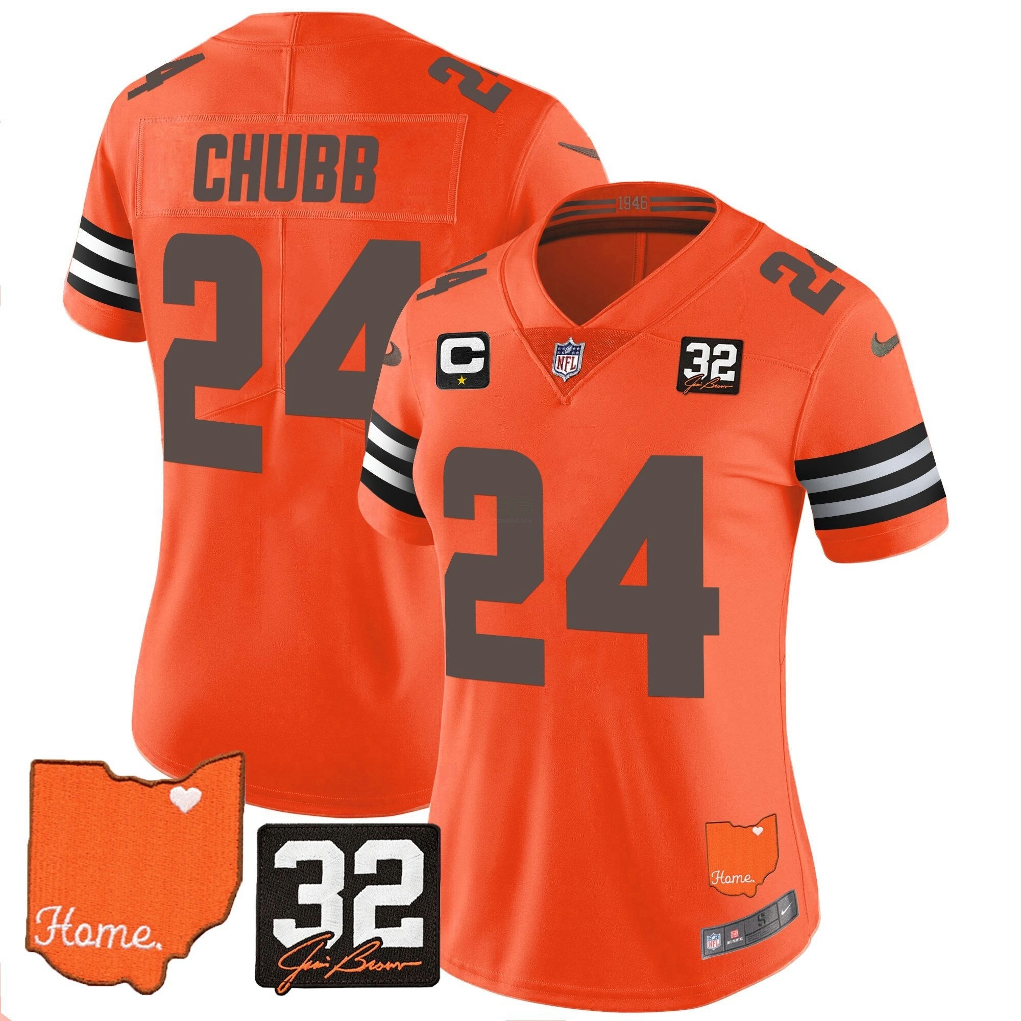 Camisa NFL Women’s #32 Jim Brown Memorial & Home Patch Vapor Limited Jersey