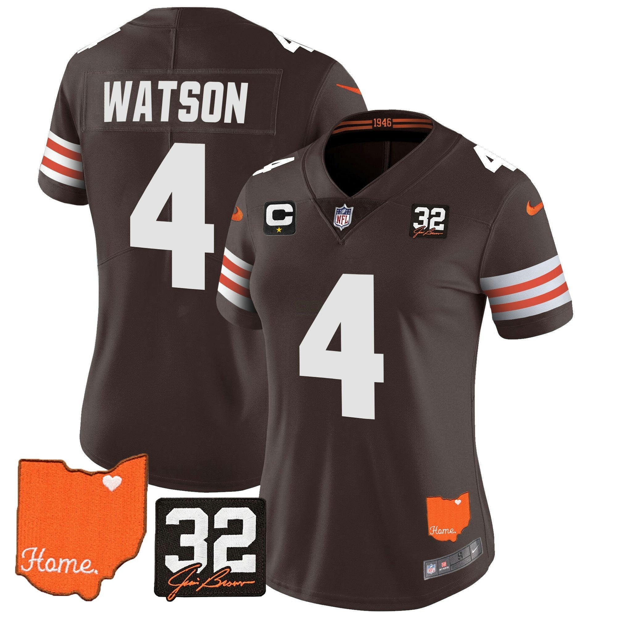 Camisa NFL Women’s #32 Jim Brown Memorial & Home Patch Vapor Limited Jersey