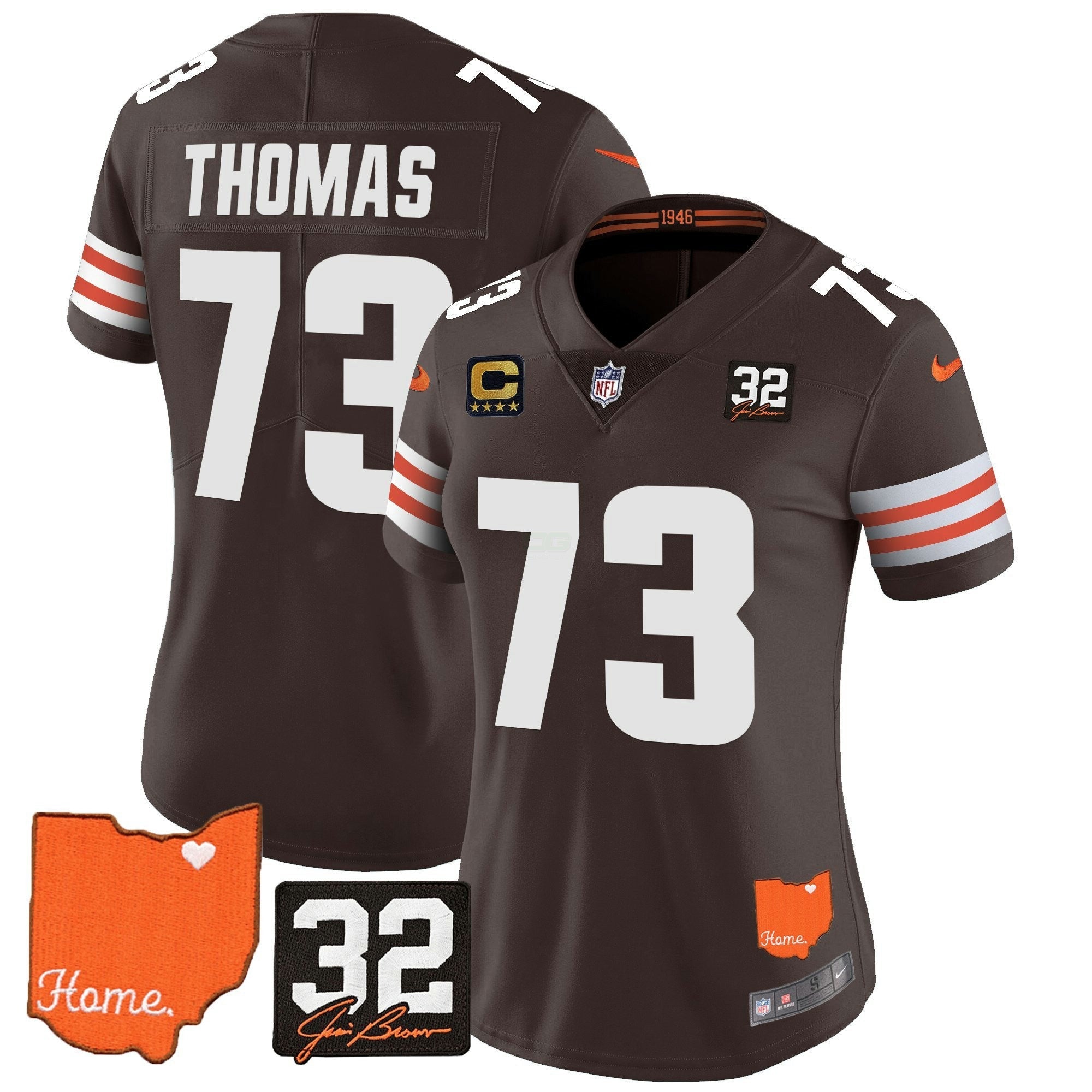 Camisa NFL Women’s #32 Jim Brown Memorial & Home Patch Vapor Limited Jersey