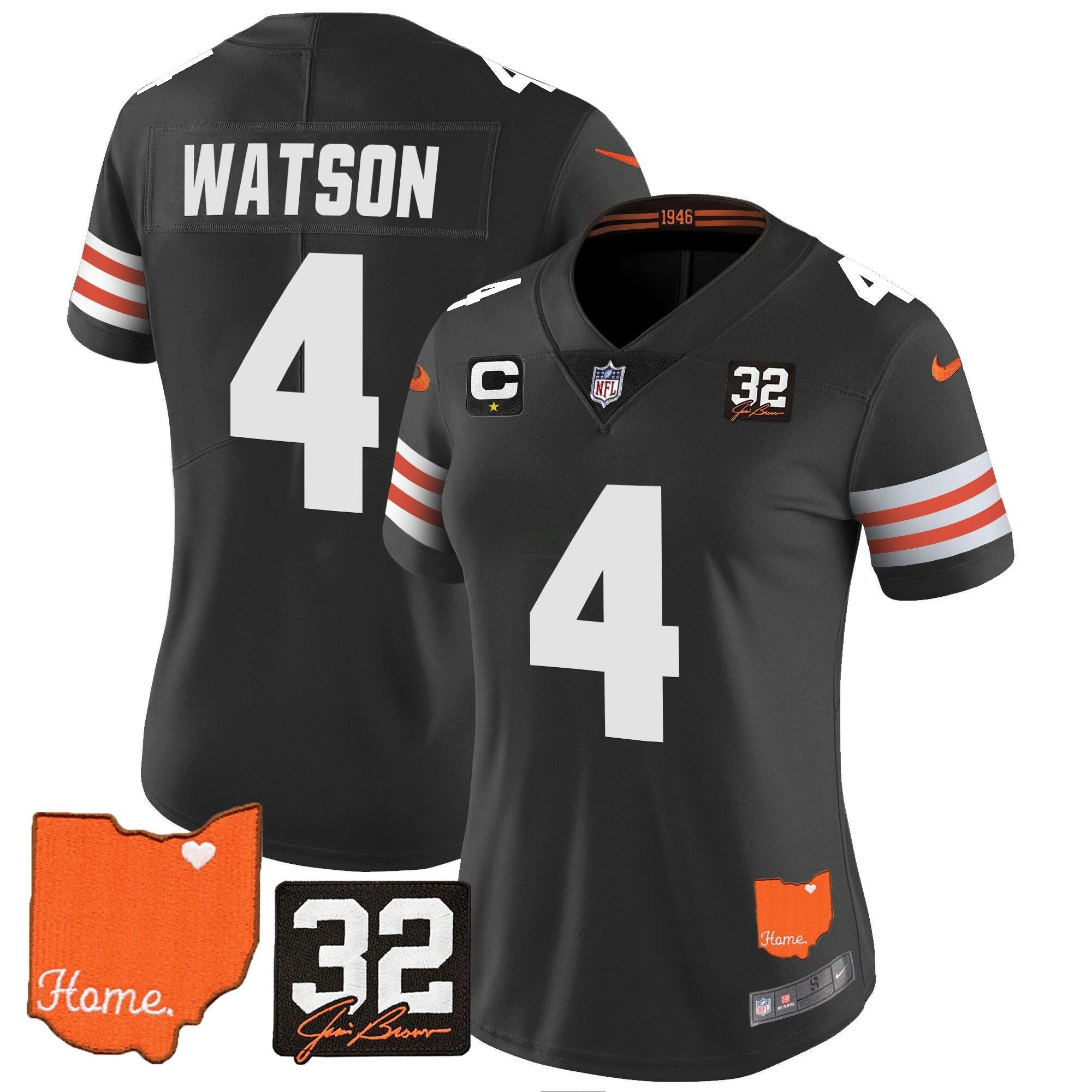 Camisa NFL Women’s #32 Jim Brown Memorial & Home Patch Vapor Limited Jersey