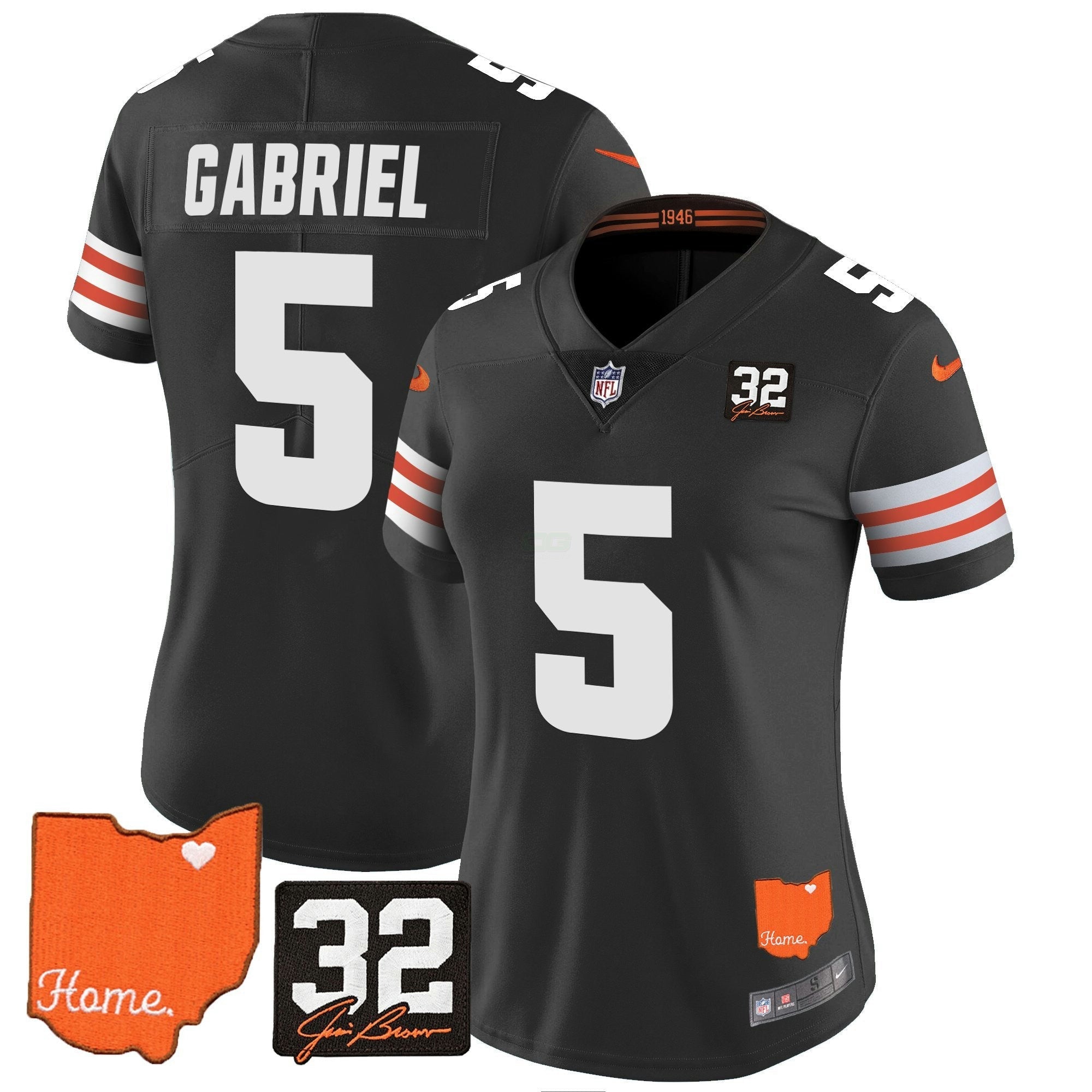 Camisa NFL Women’s #32 Jim Brown Memorial & Home Patch Vapor Limited Jersey