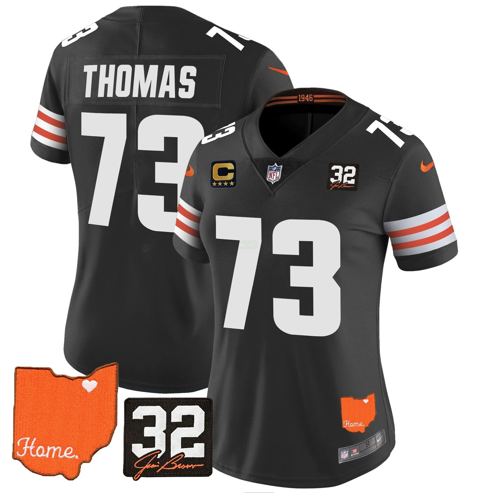 Camisa NFL Women’s #32 Jim Brown Memorial & Home Patch Vapor Limited Jersey