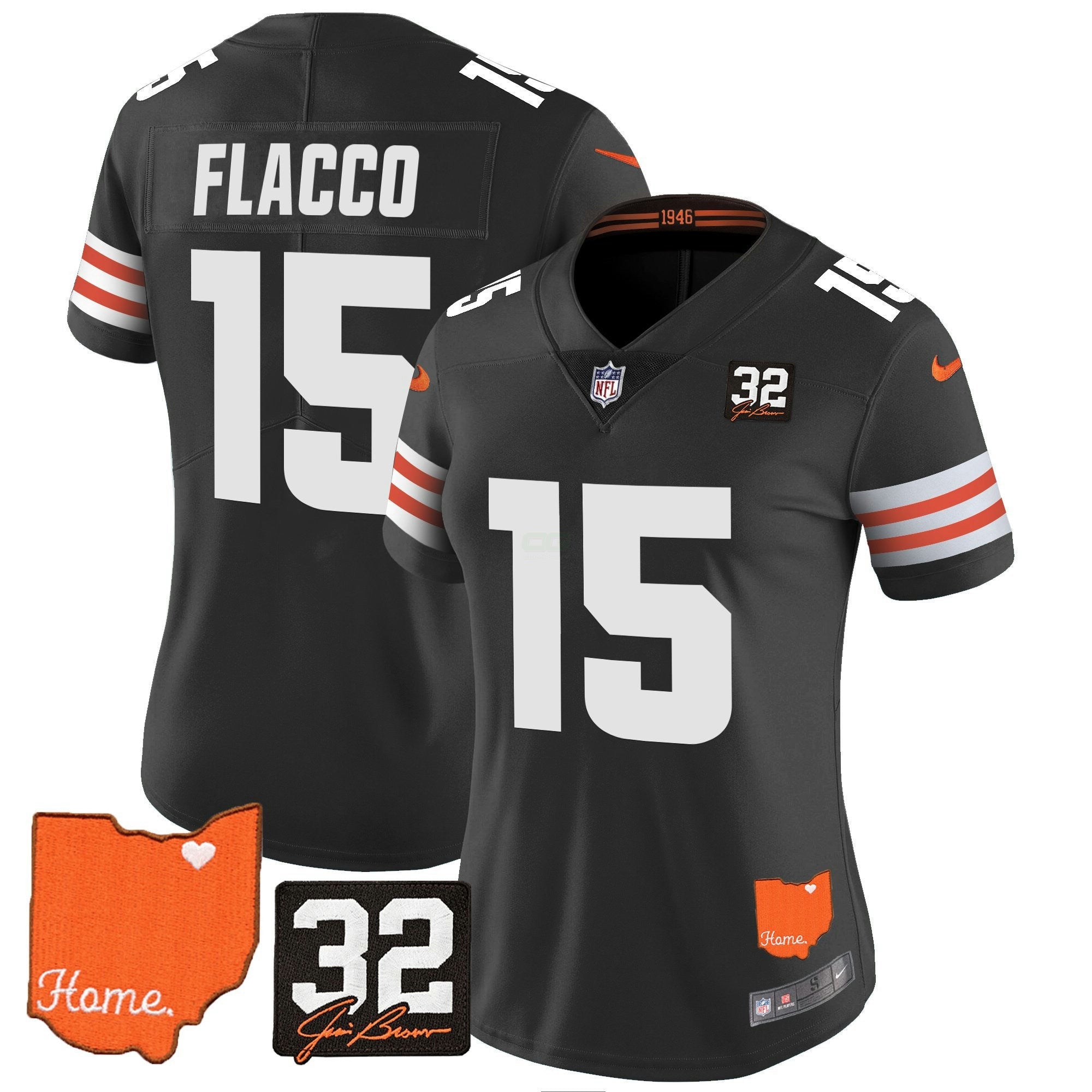 Camisa NFL Women’s #32 Jim Brown Memorial & Home Patch Vapor Limited Jersey