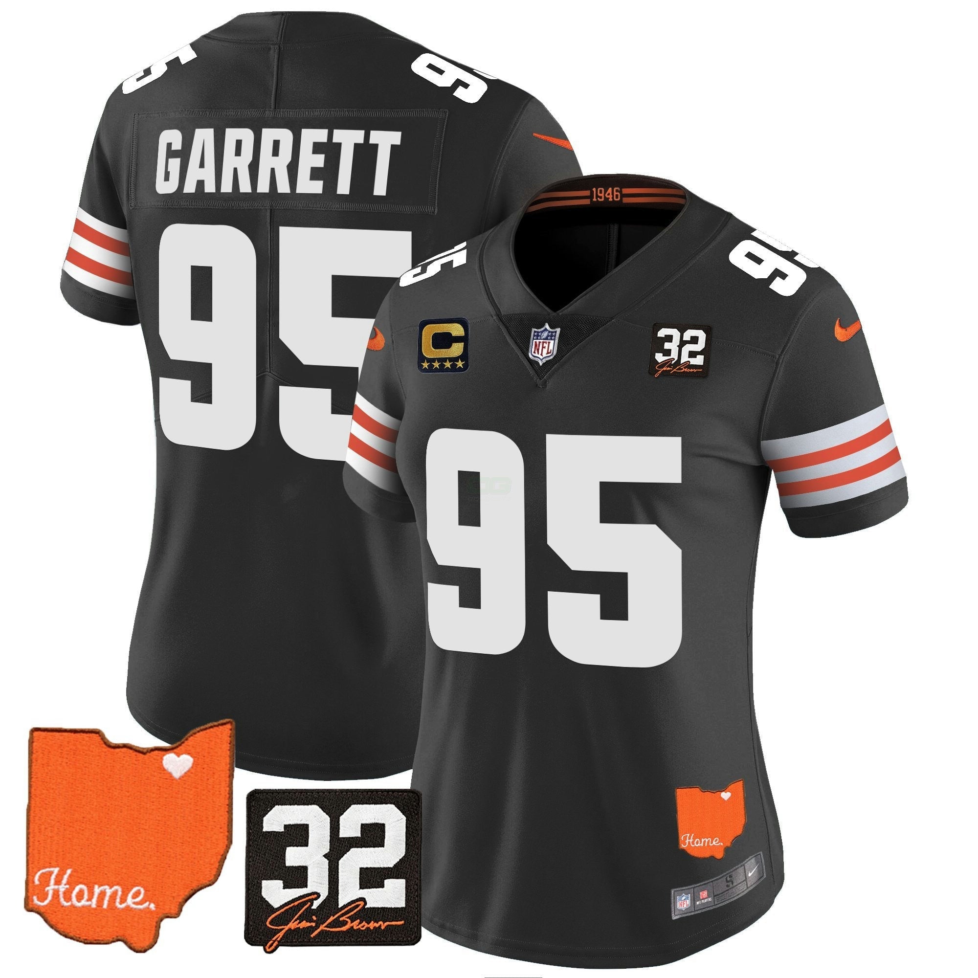 Camisa NFL Women’s #32 Jim Brown Memorial & Home Patch Vapor Limited Jersey