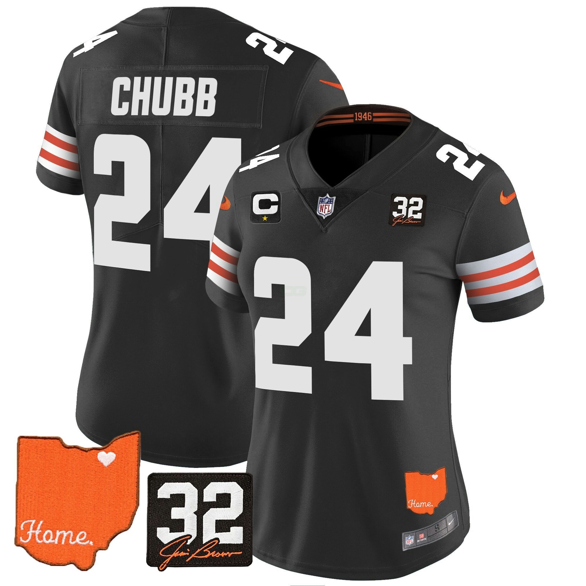 Camisa NFL Women’s #32 Jim Brown Memorial & Home Patch Vapor Limited Jersey
