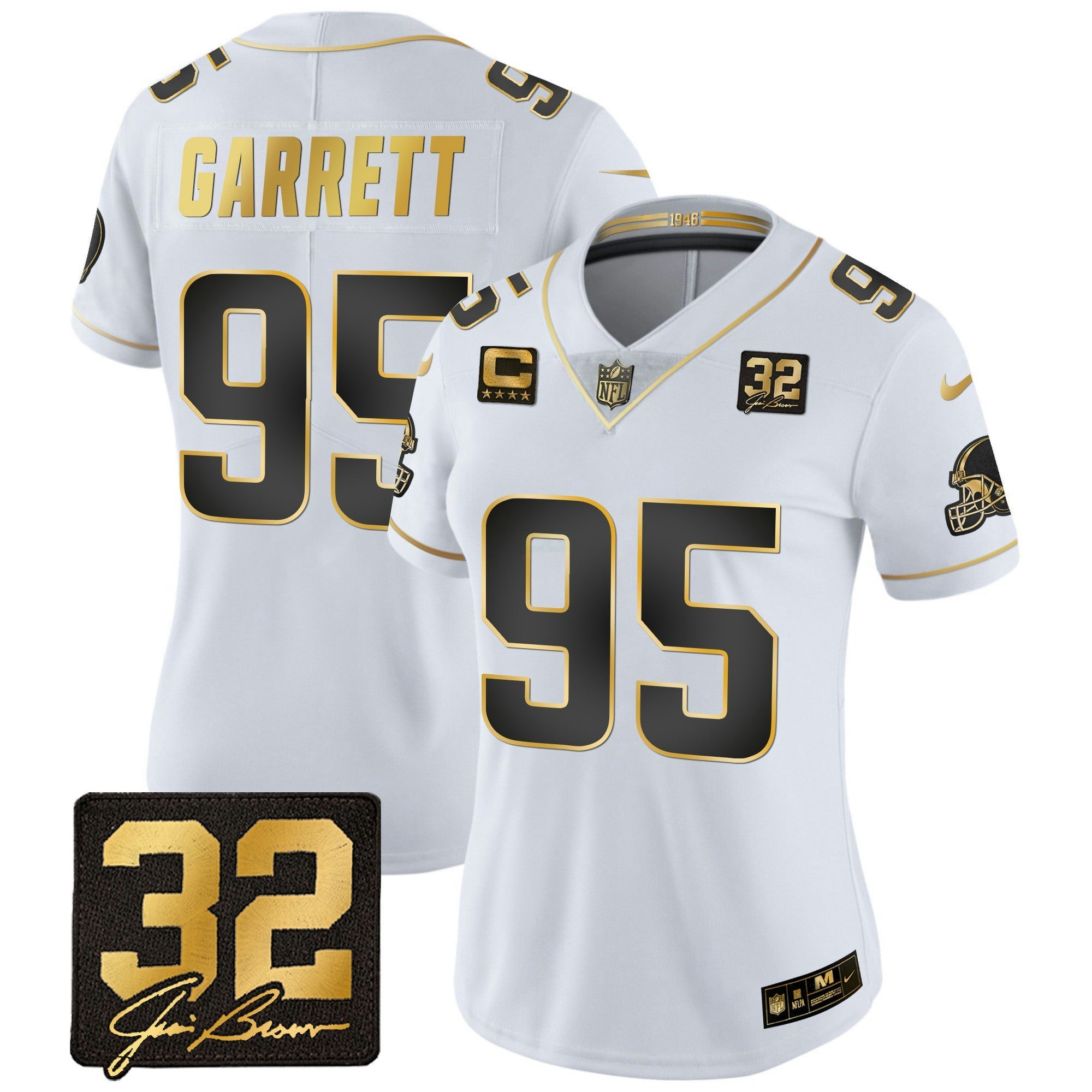 Camisa NFL Women’s #32 Jim Brown Memorial Patch Dourada Jersey