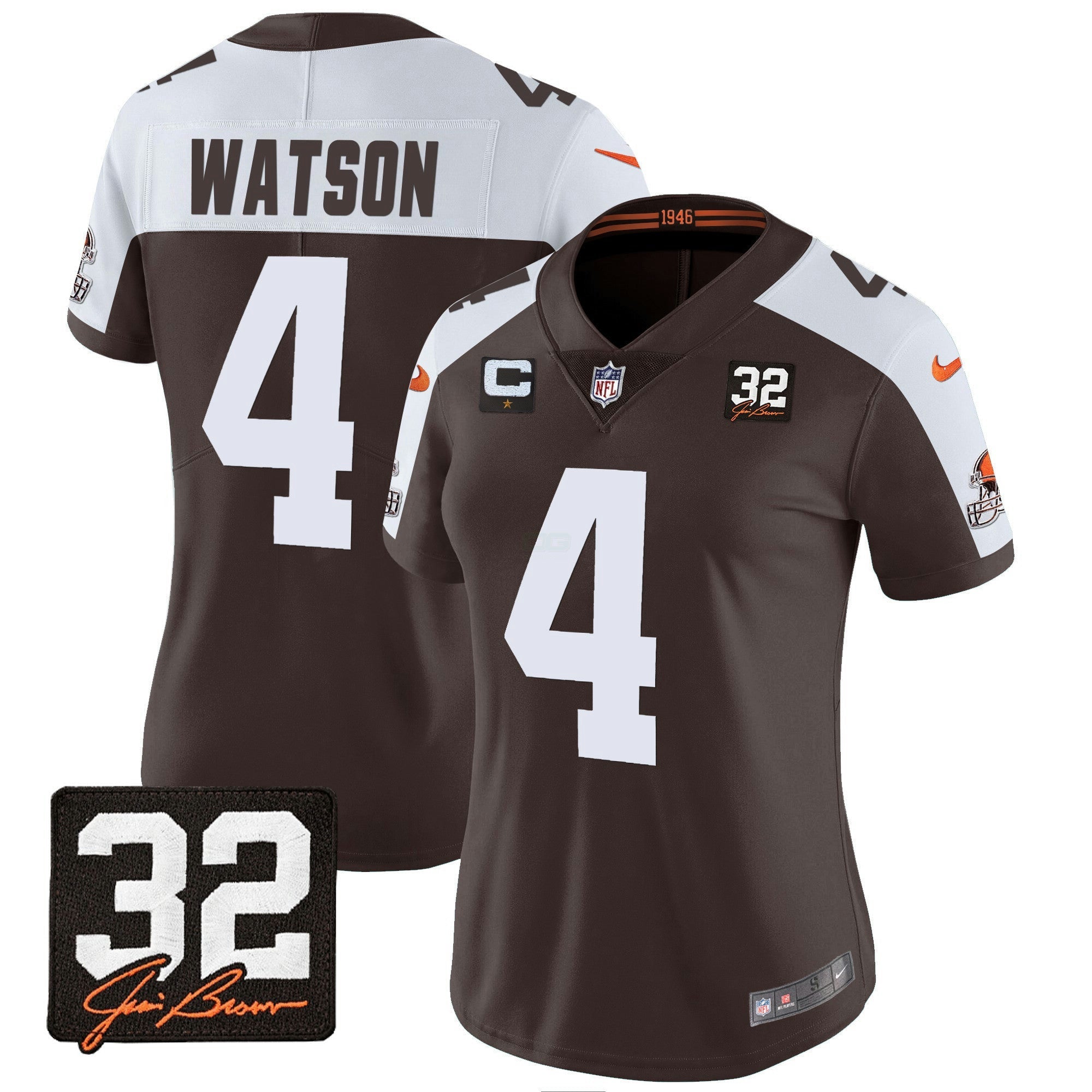 Camisa NFL Women’s #32 Jim Brown Memorial Patch Jersey
