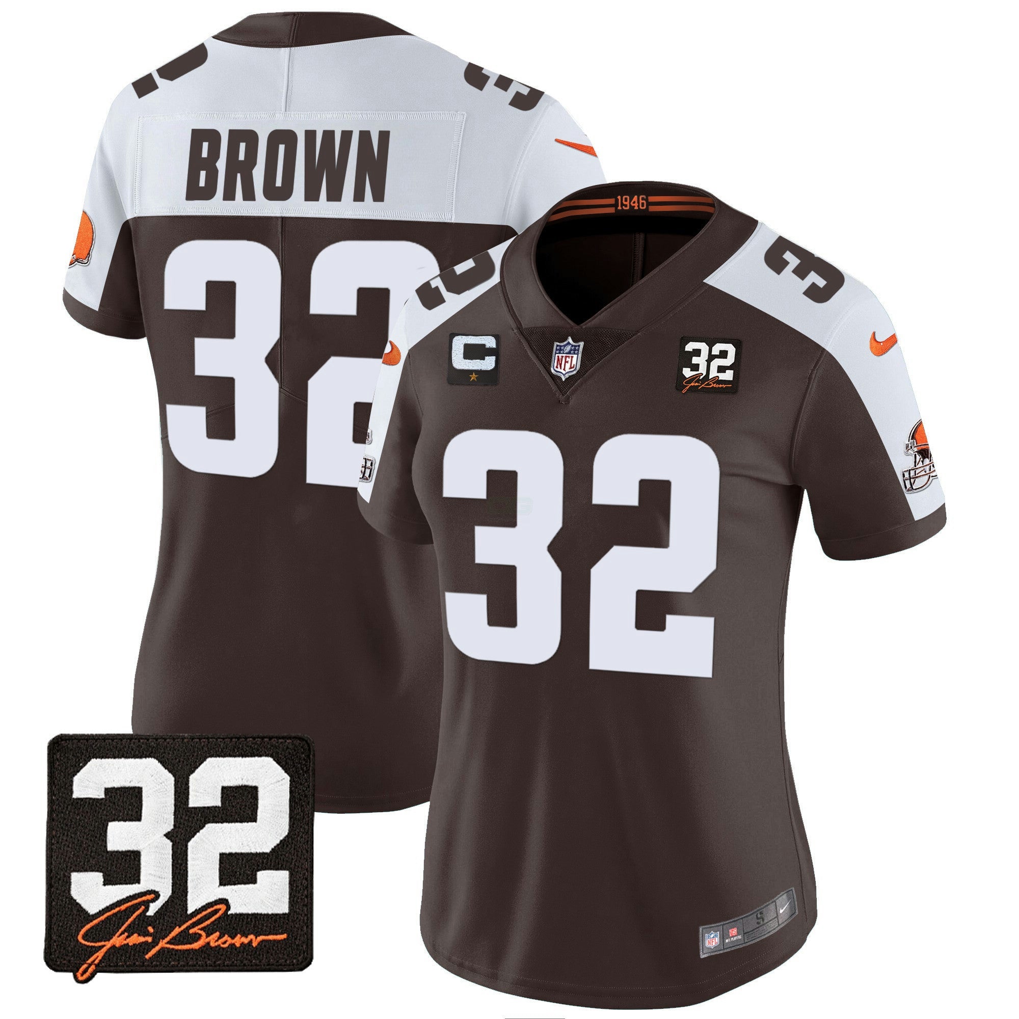 Camisa NFL Women’s #32 Jim Brown Memorial Patch Jersey