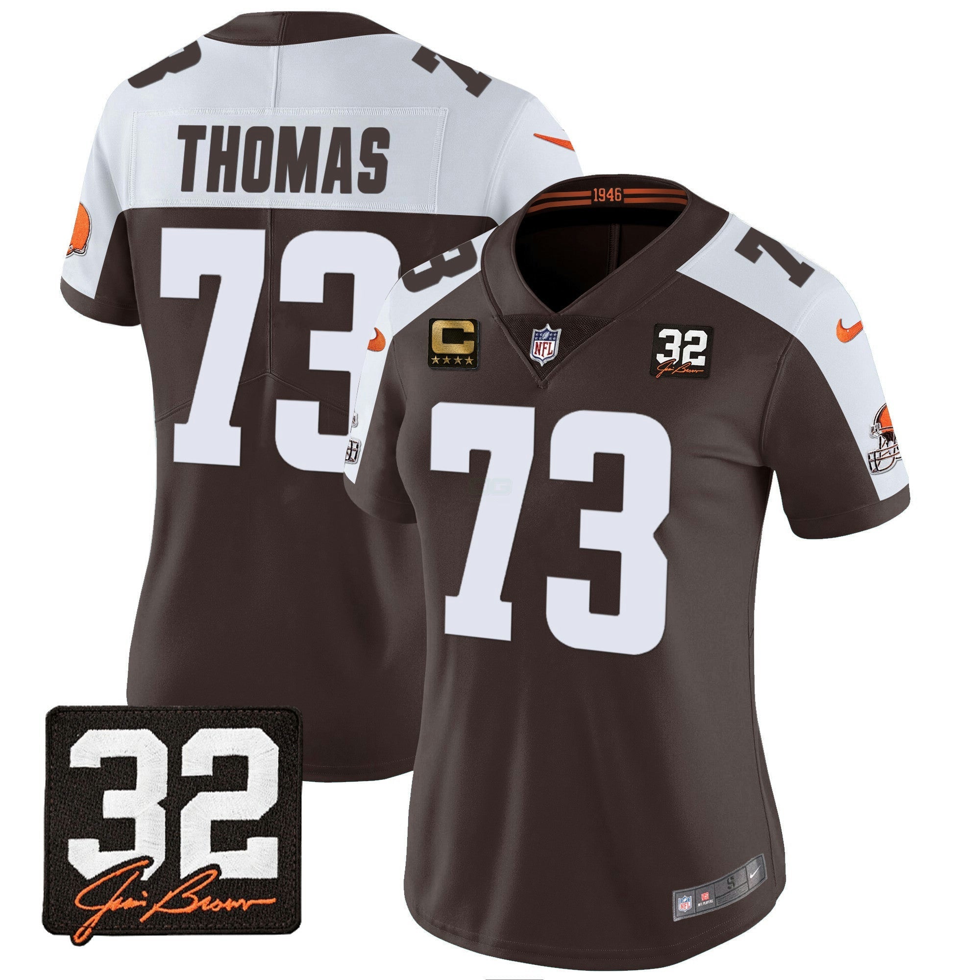 Camisa NFL Women’s #32 Jim Brown Memorial Patch Jersey