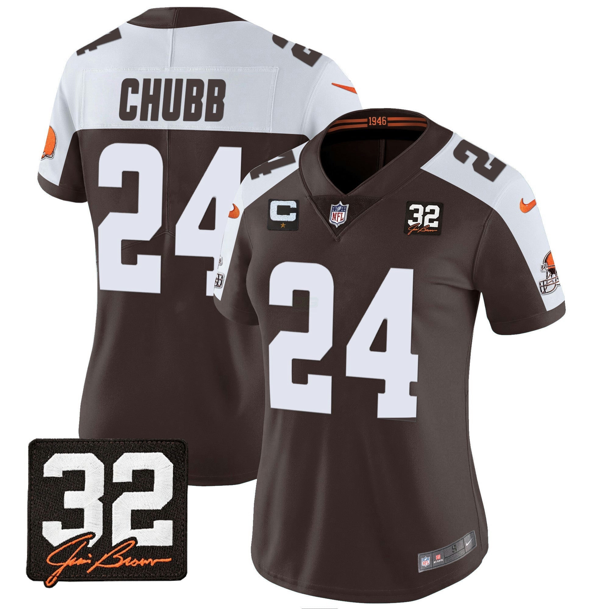 Camisa NFL Women’s #32 Jim Brown Memorial Patch Jersey
