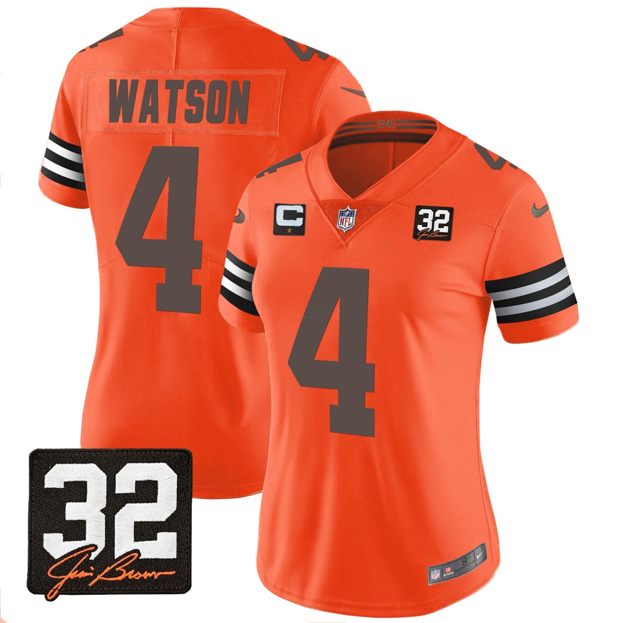 Camisa NFL Women’s #32 Jim Brown Memorial Patch Jersey