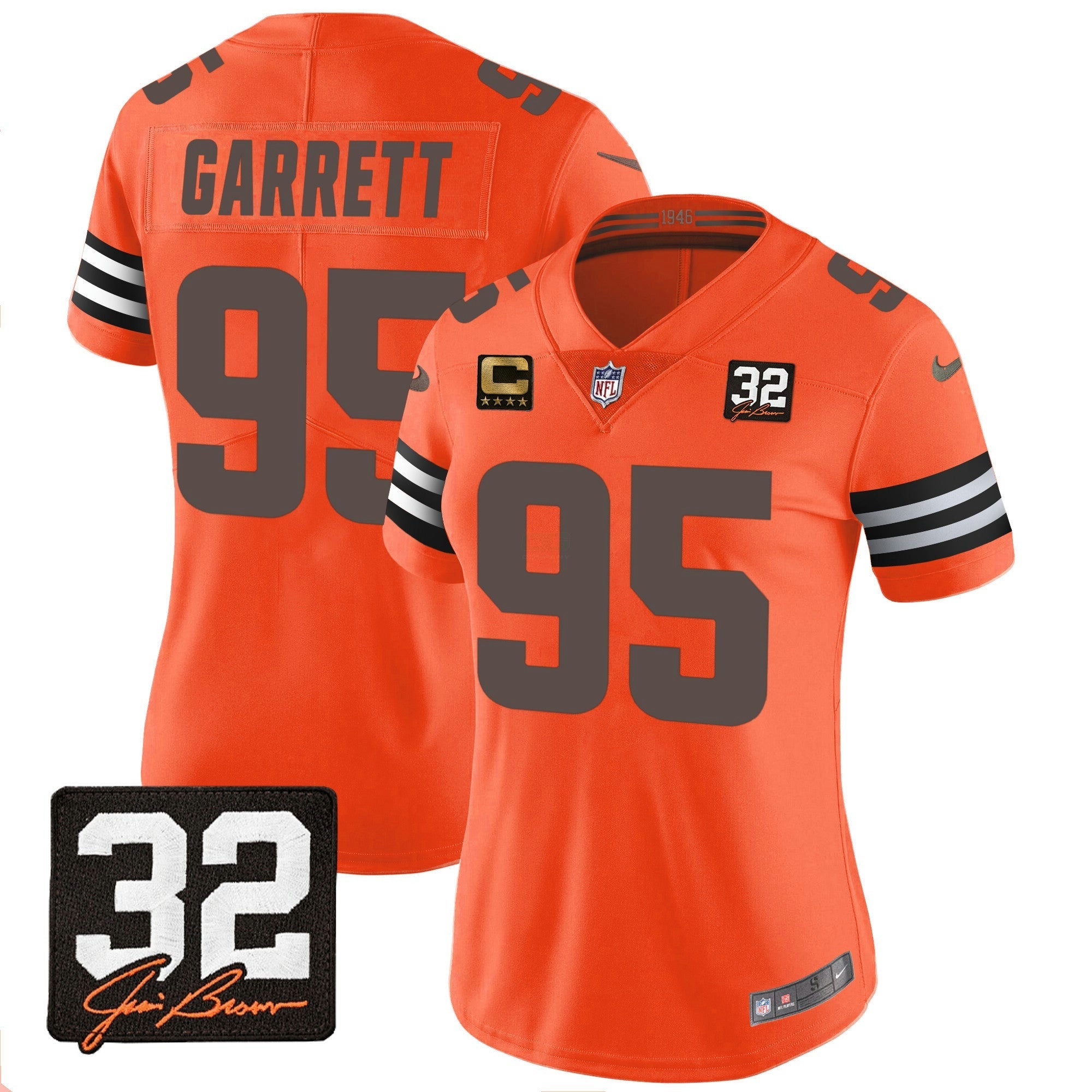Camisa NFL Women’s #32 Jim Brown Memorial Patch Jersey