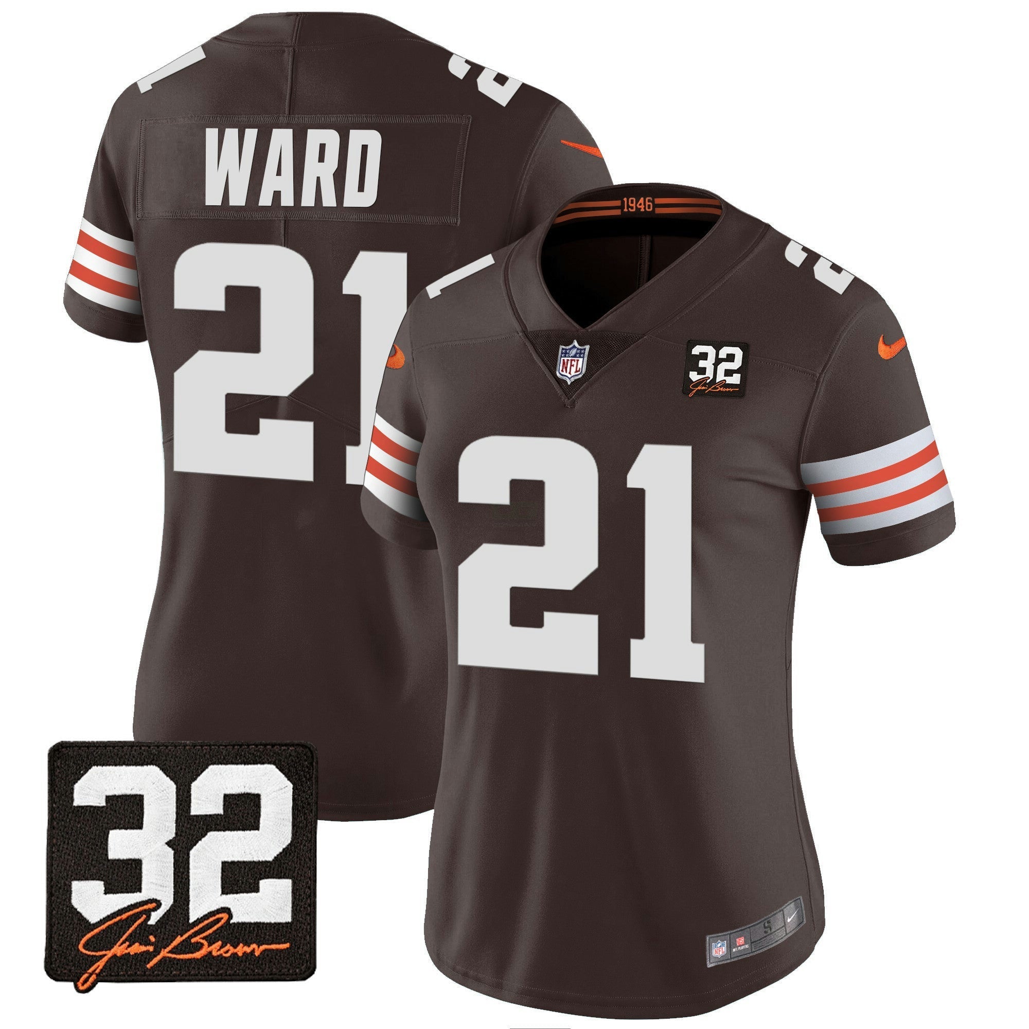 Camisa NFL Women’s #32 Jim Brown Memorial Patch Jersey