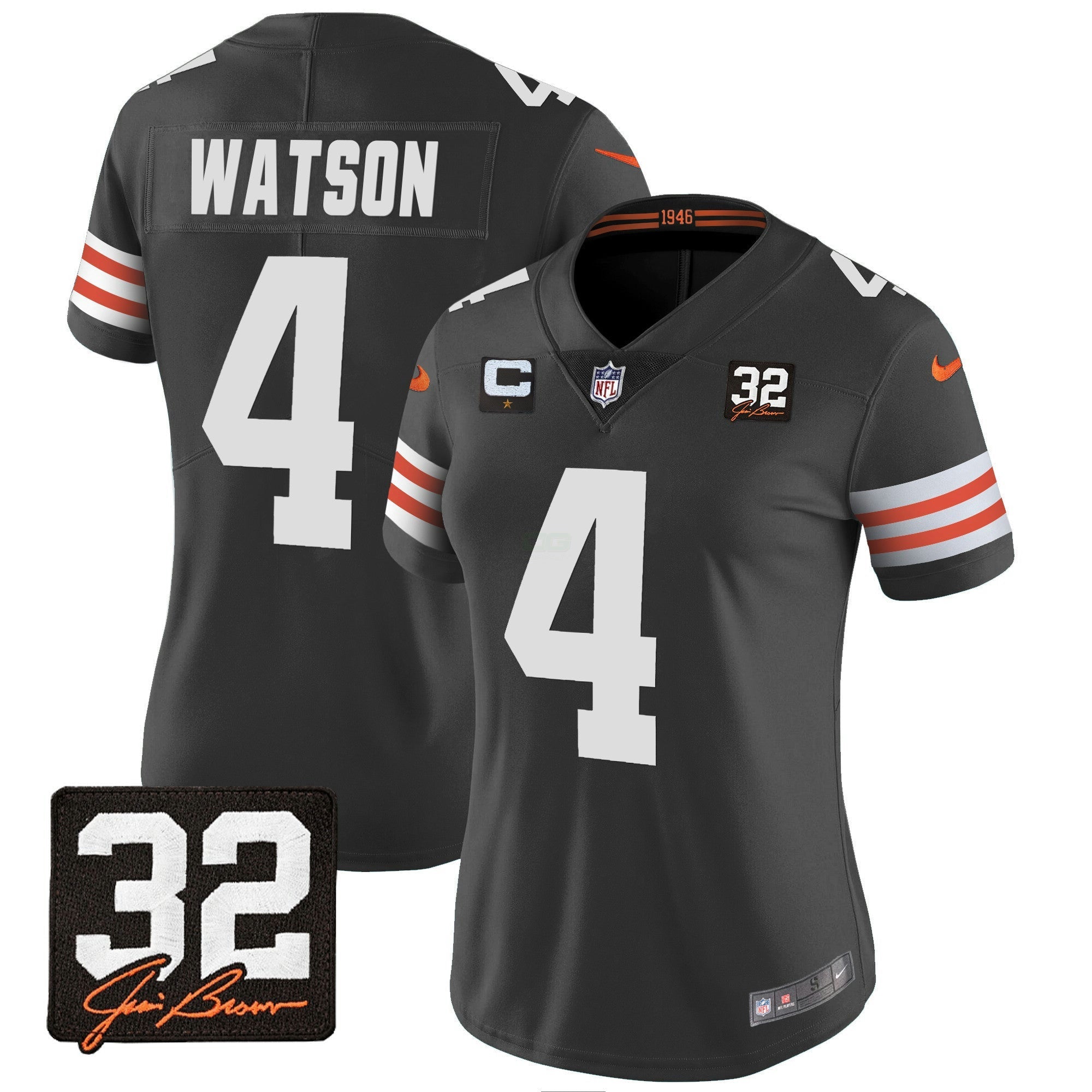 Camisa NFL Women’s #32 Jim Brown Memorial Patch Jersey