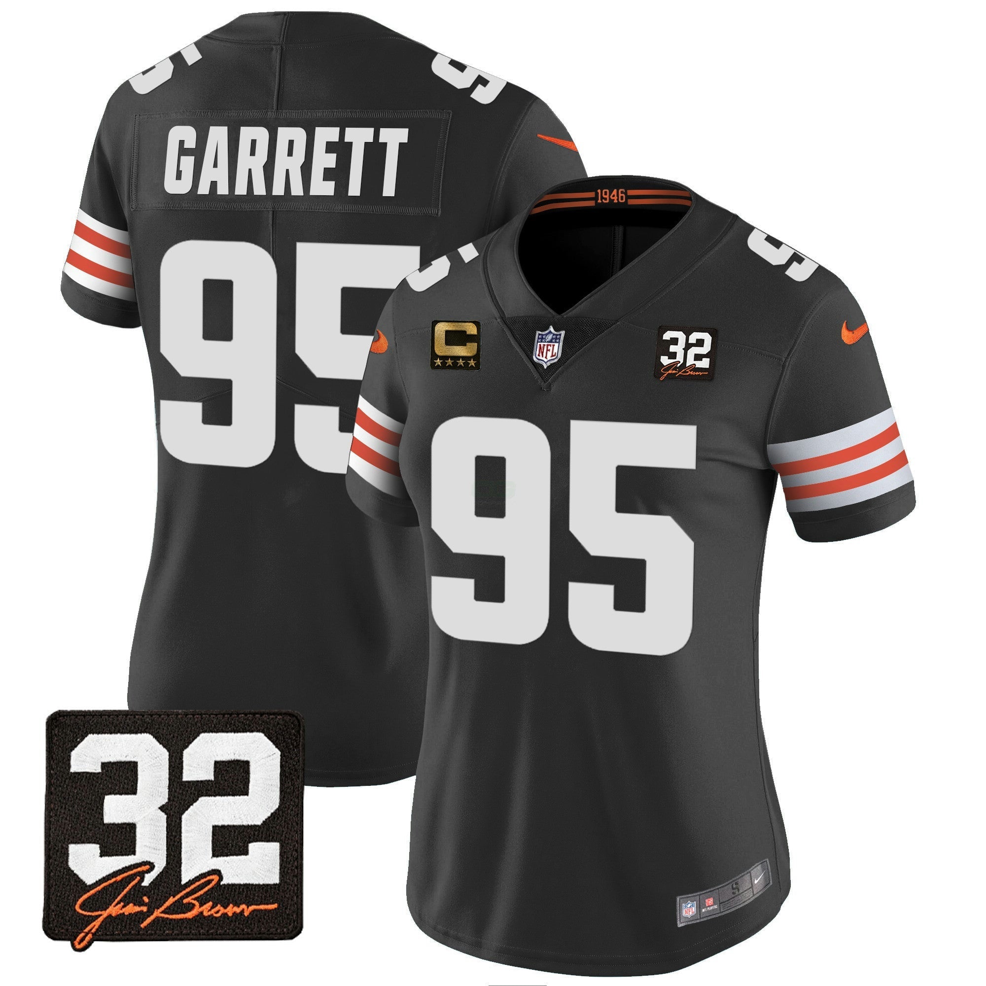 Camisa NFL Women’s #32 Jim Brown Memorial Patch Jersey