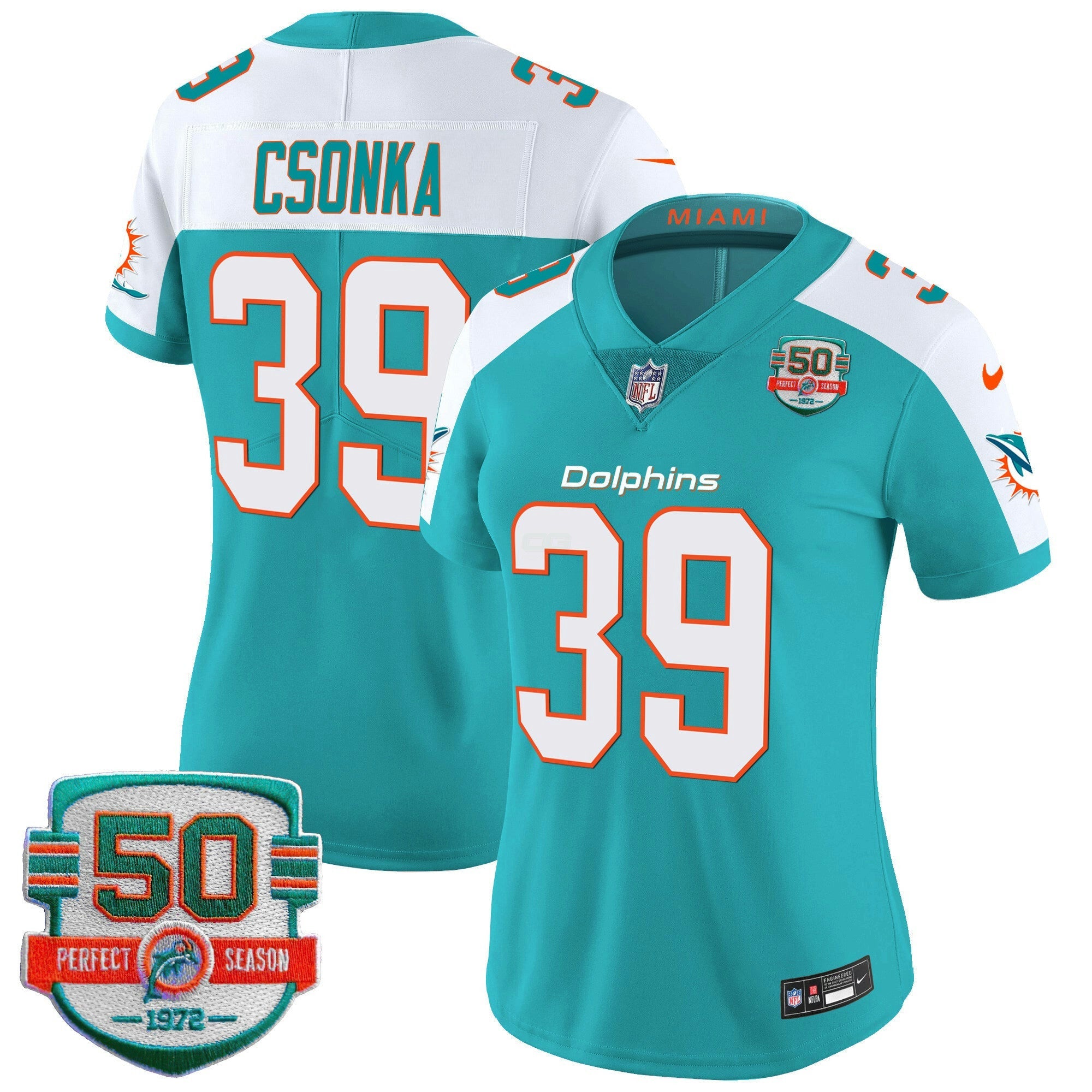Camisa NFL Women’s 50th 1972 Perfect Season Patch Vapor Jersey
