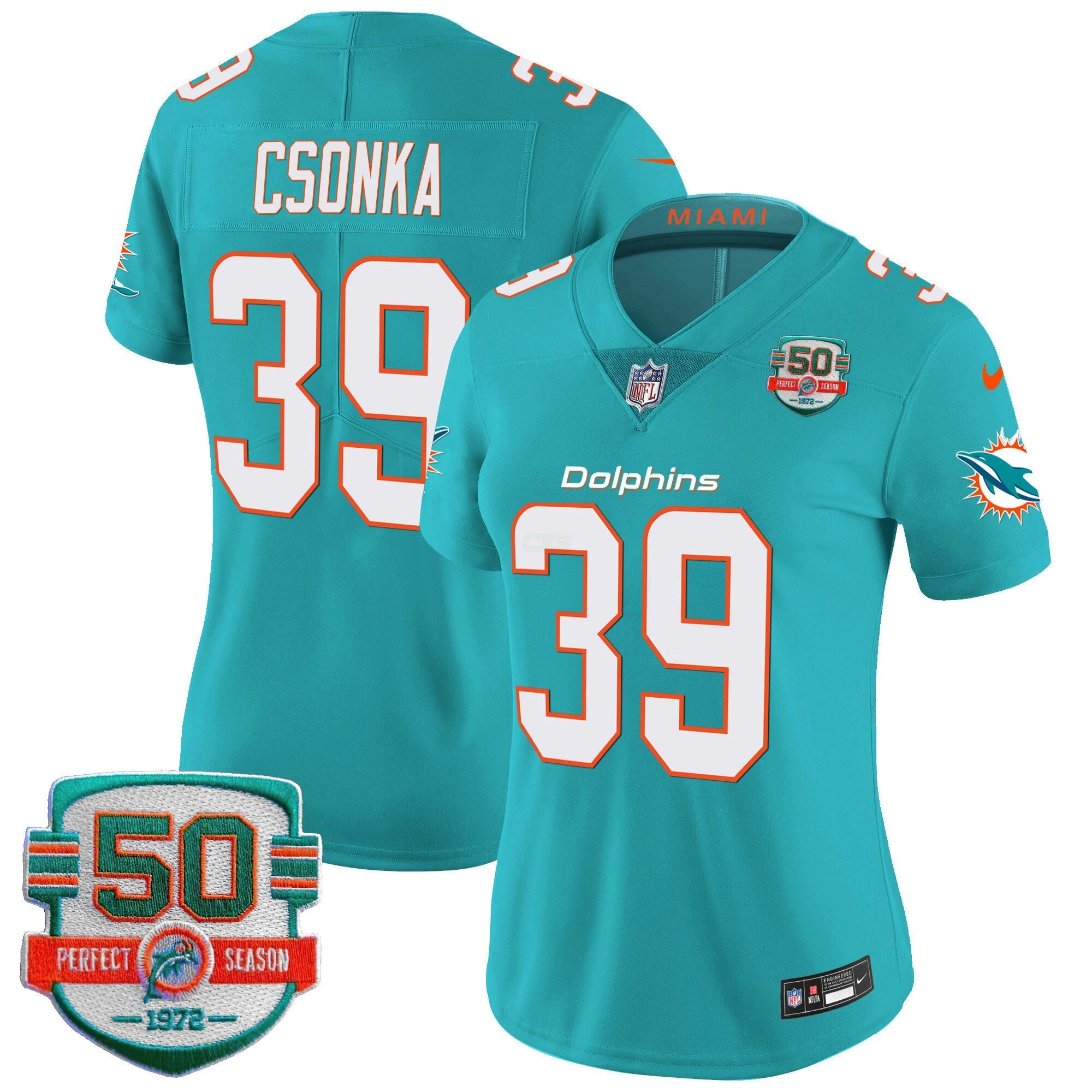 Camisa NFL Women’s 50th 1972 Perfect Season Patch Vapor Jersey
