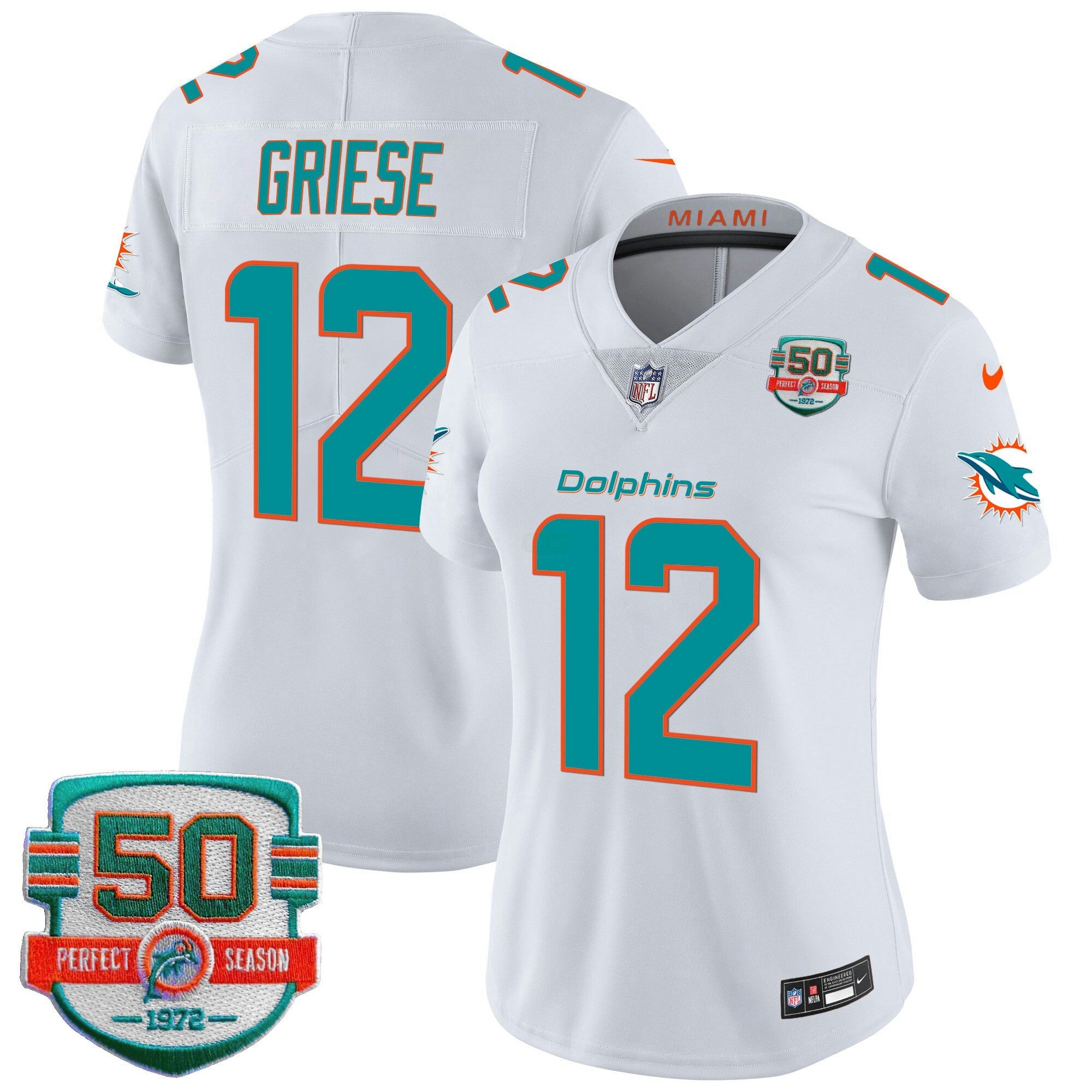 Camisa NFL Women’s 50th 1972 Perfect Season Patch Vapor Jersey