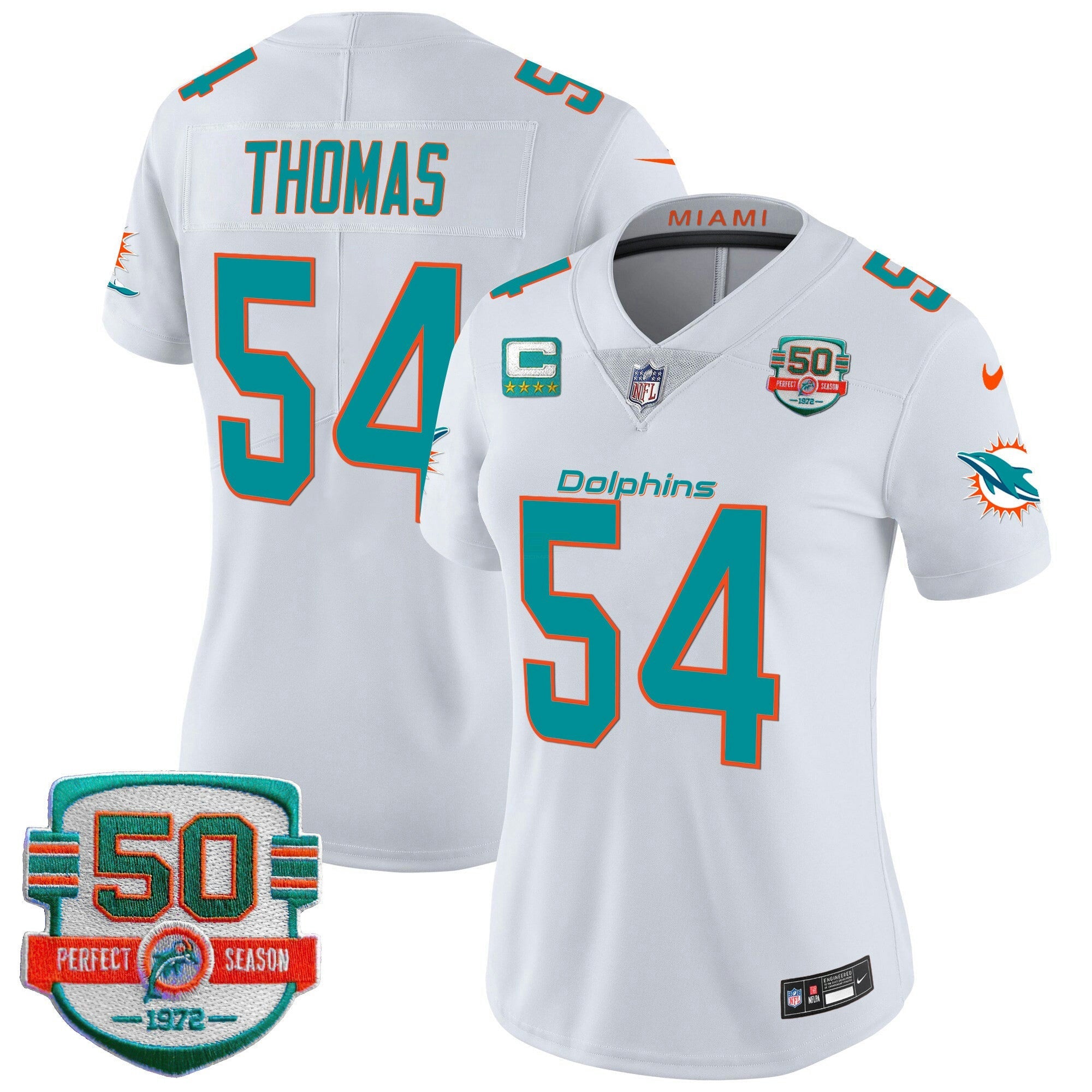 Camisa NFL Women’s 50th 1972 Perfect Season Patch Vapor Jersey