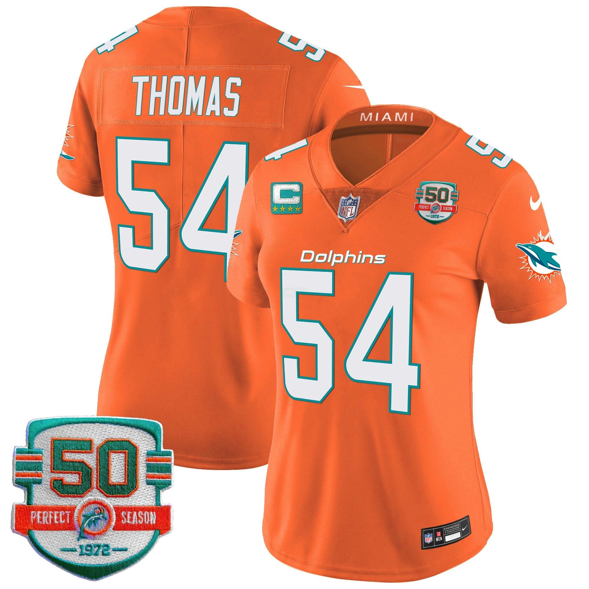 Camisa NFL Women’s 50th 1972 Perfect Season Patch Vapor Jersey