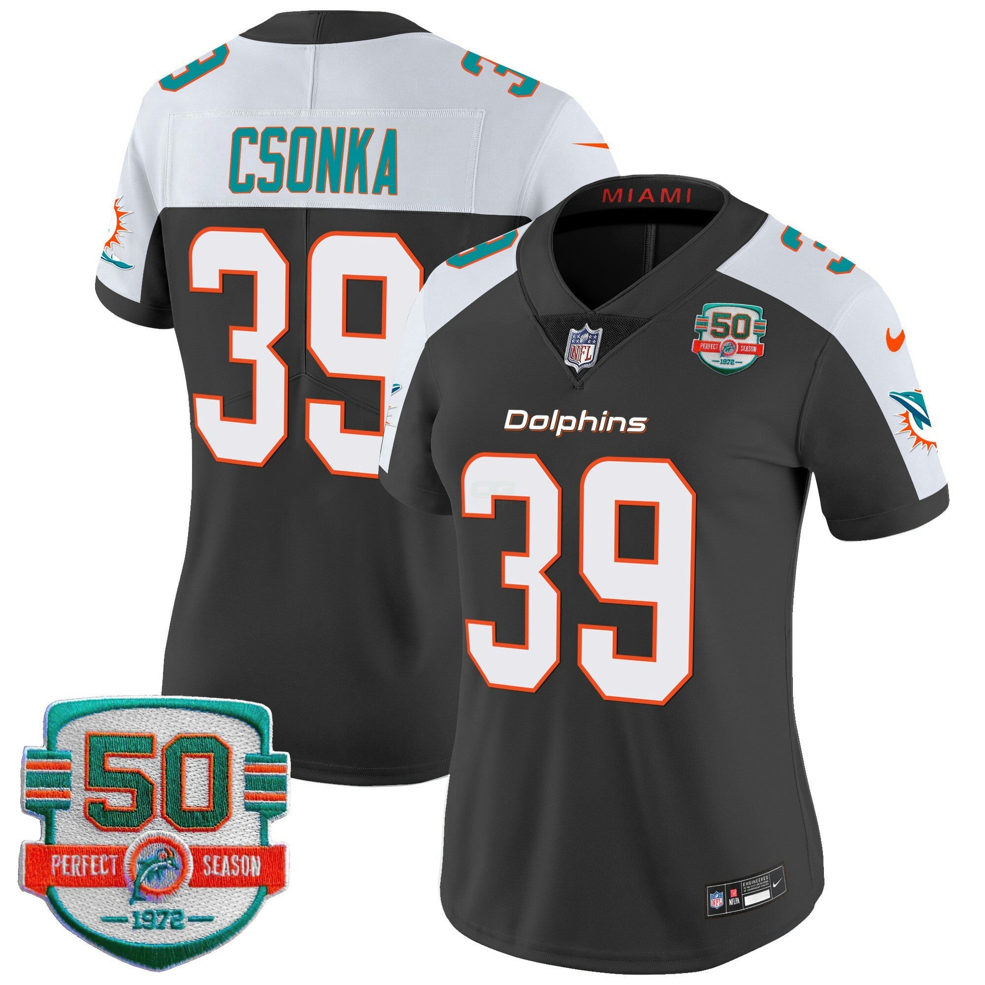 Camisa NFL Women’s 50th 1972 Perfect Season Patch Vapor Jersey