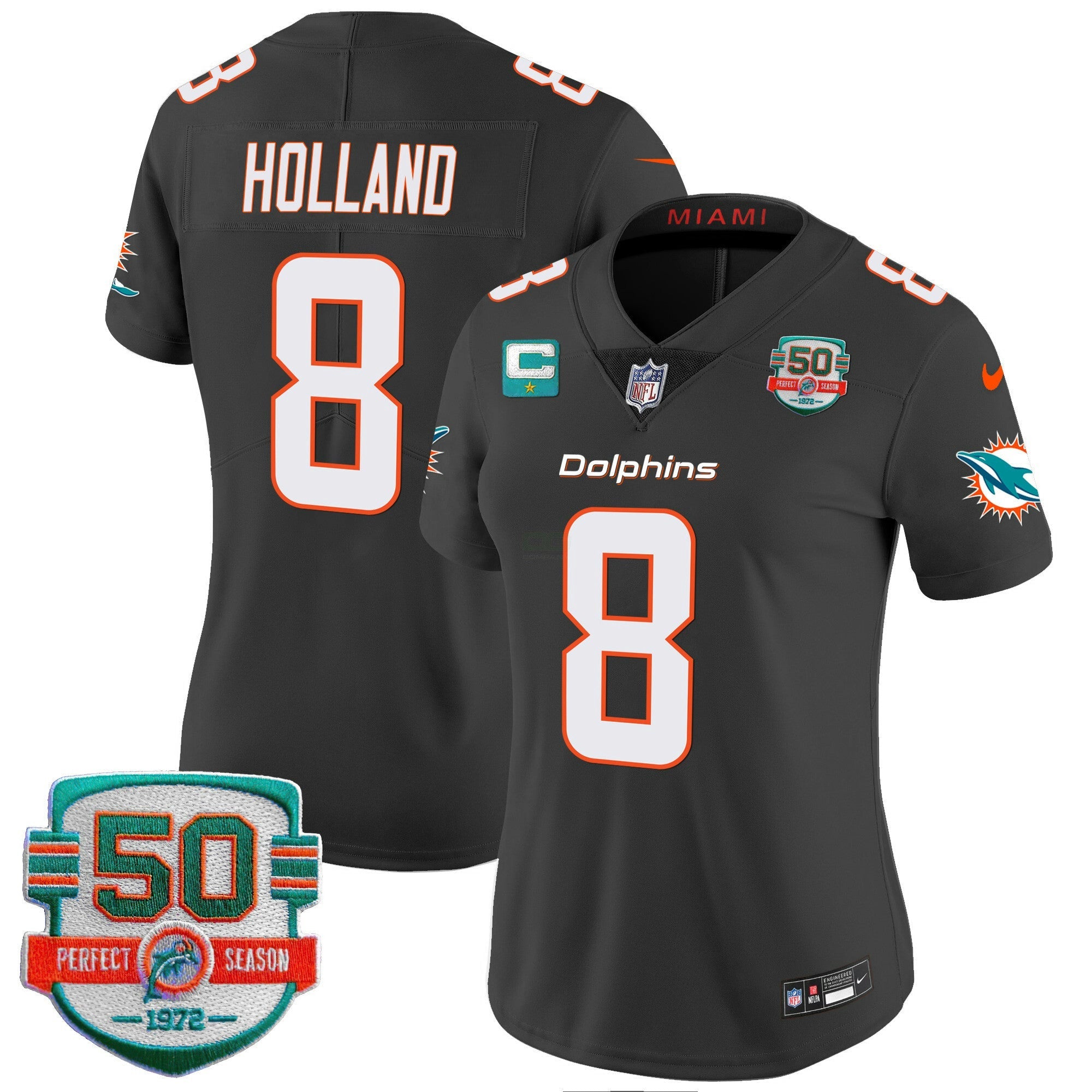 Camisa NFL Women’s 50th 1972 Perfect Season Patch Vapor Jersey