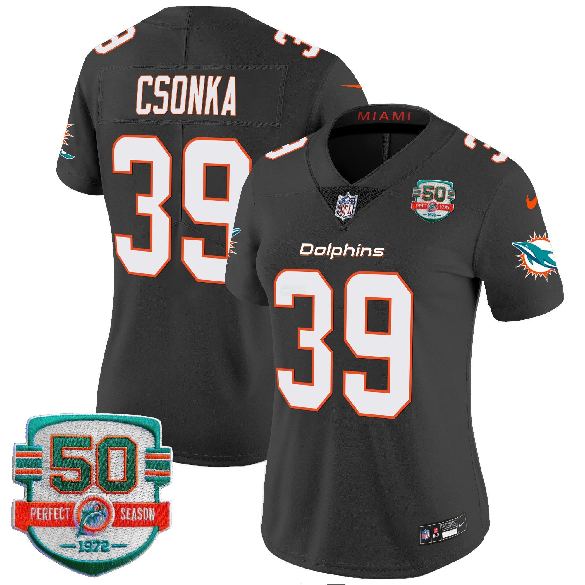 Camisa NFL Women’s 50th 1972 Perfect Season Patch Vapor Jersey
