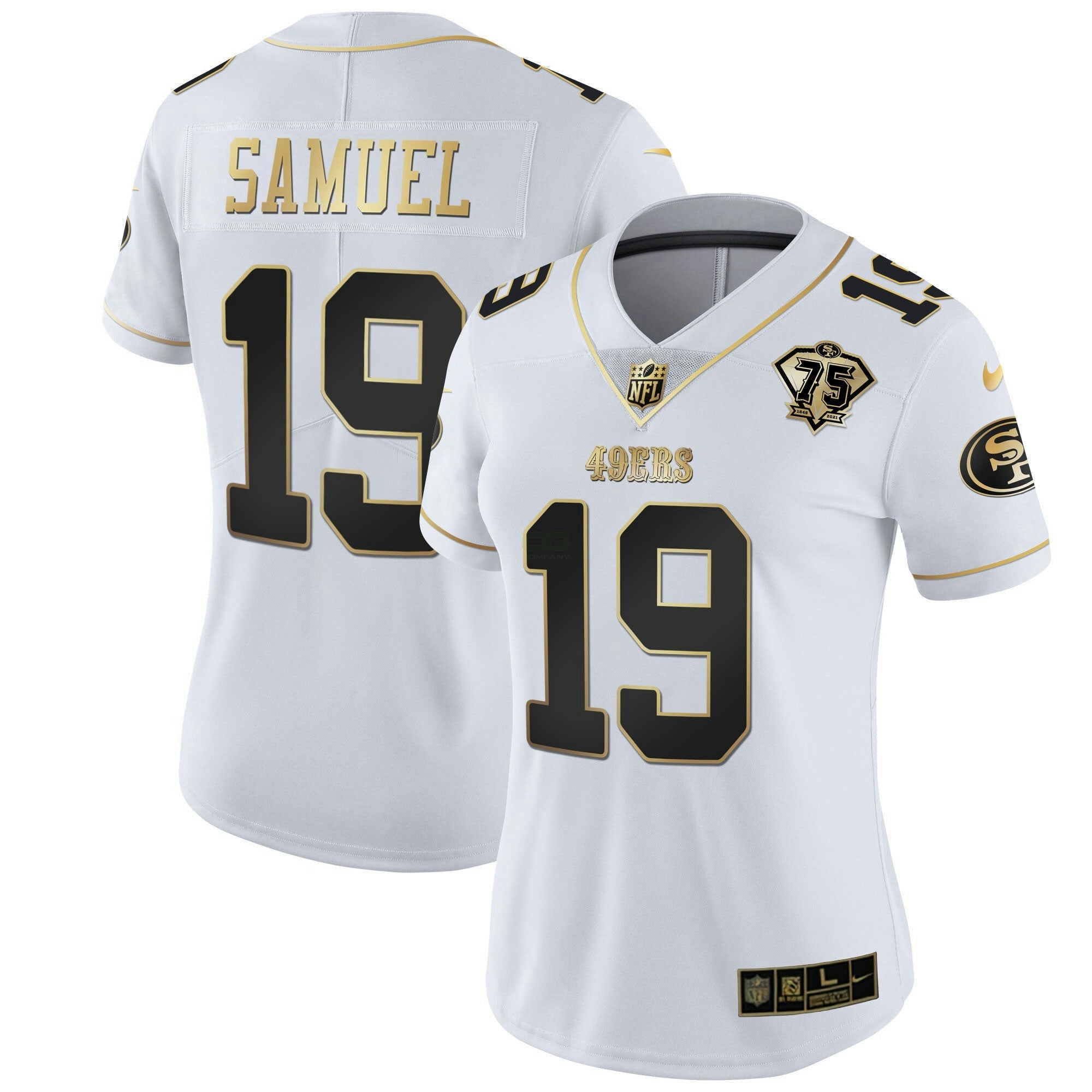 Camisa NFL Women’s 75th Anniversary Patch Branca Dourada & Preta Dourada