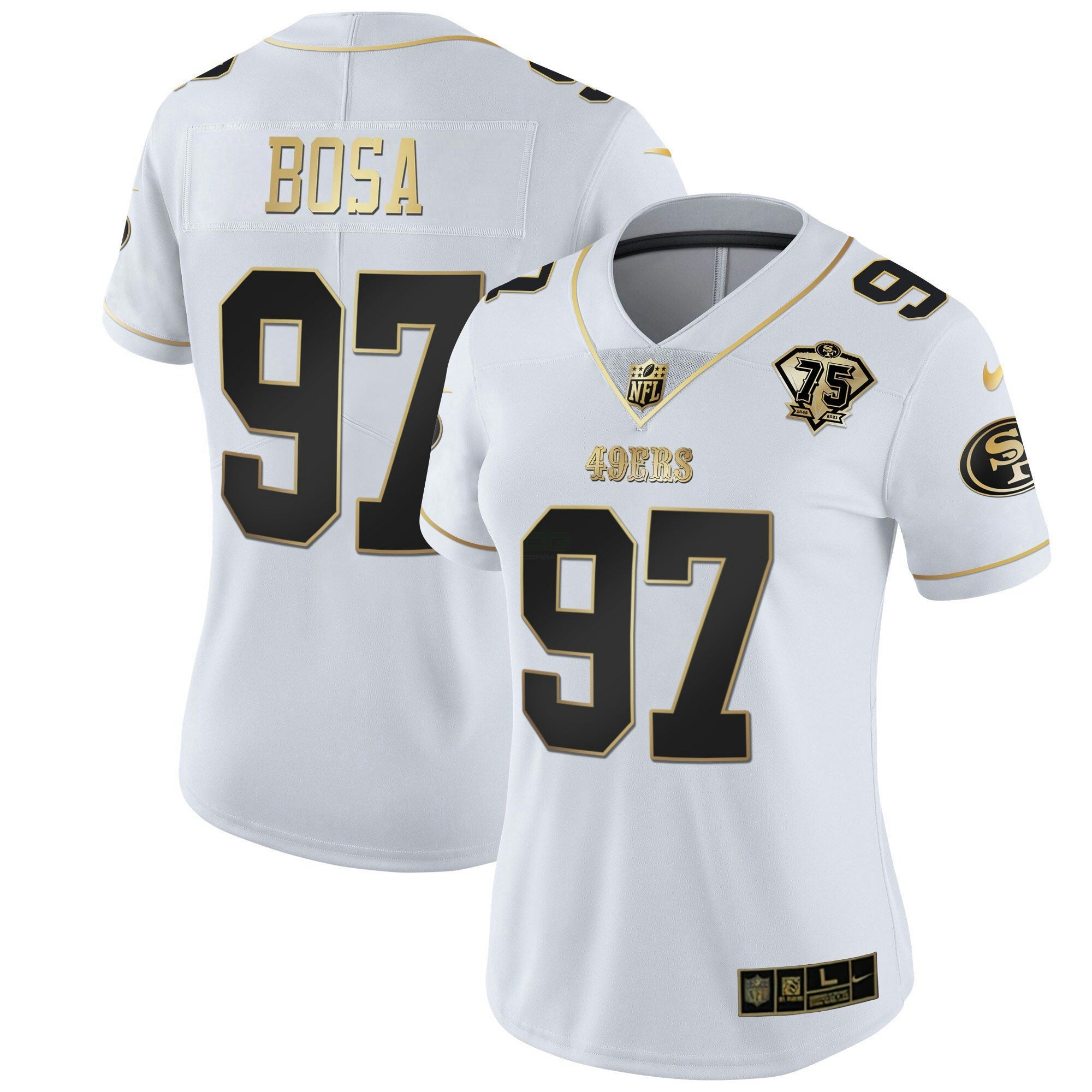 Camisa NFL Women’s 75th Anniversary Patch Branca Dourada & Preta Dourada