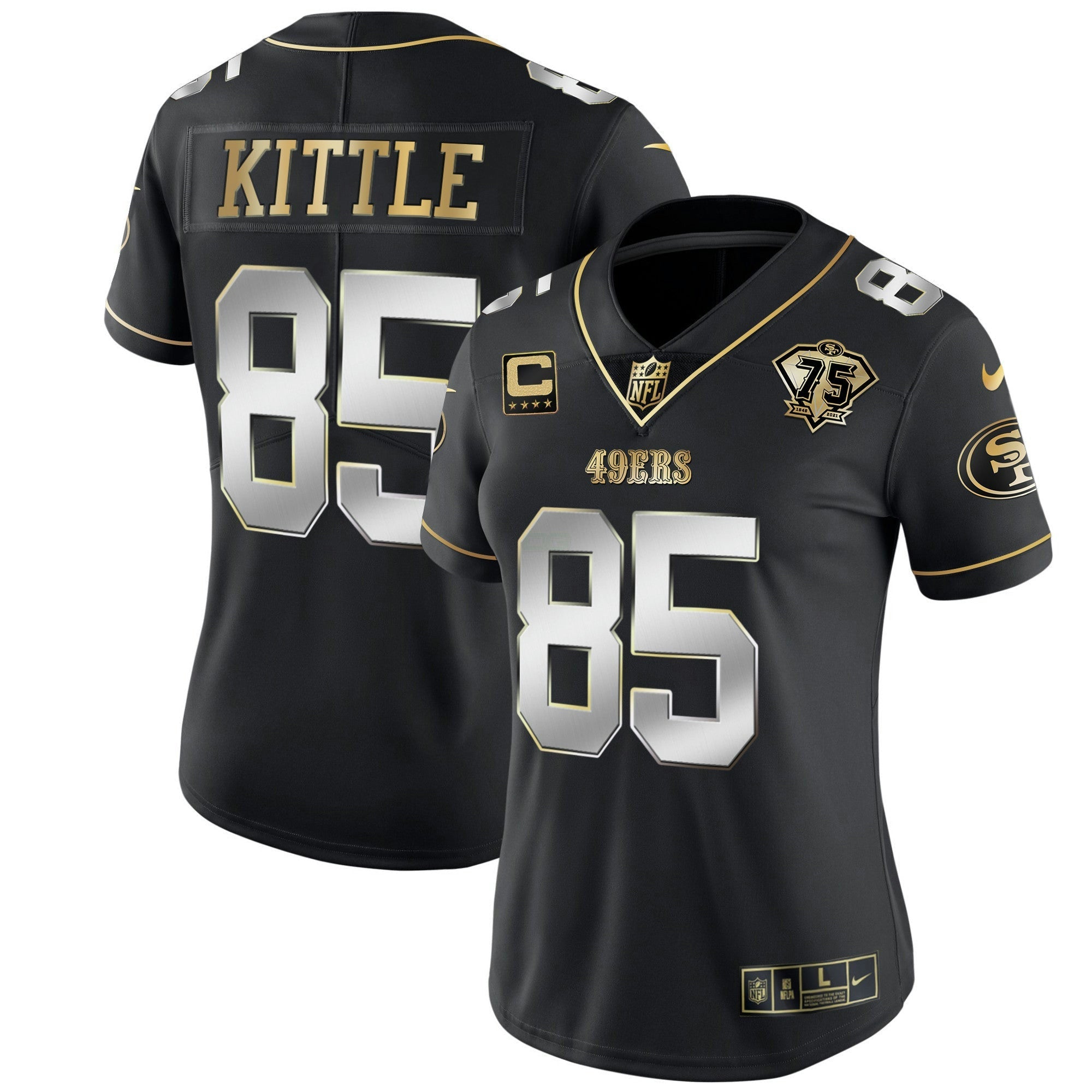 Camisa NFL Women’s 75th Anniversary Patch Branca Dourada & Preta Dourada