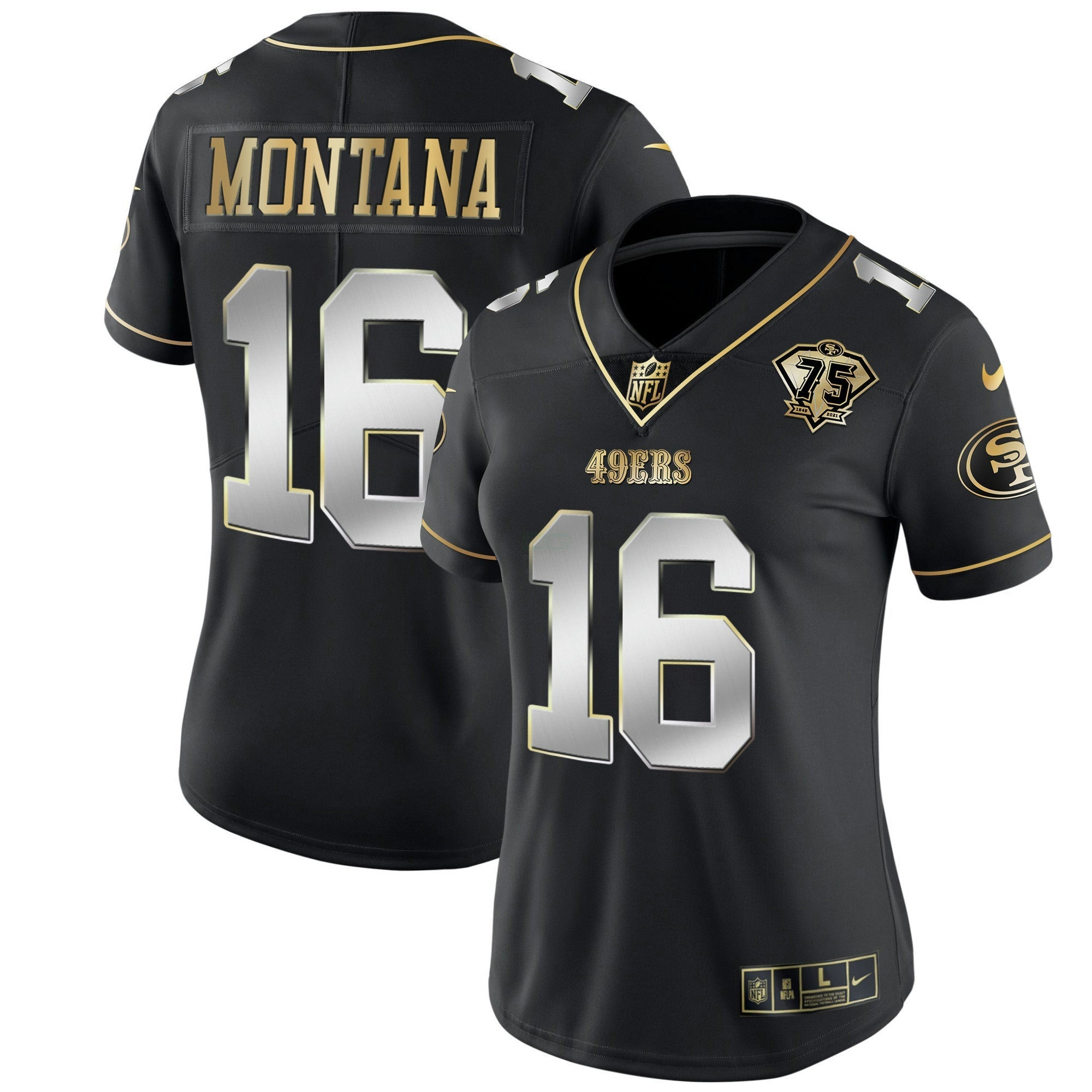 Camisa NFL Women’s 75th Anniversary Patch Branca Dourada & Preta Dourada