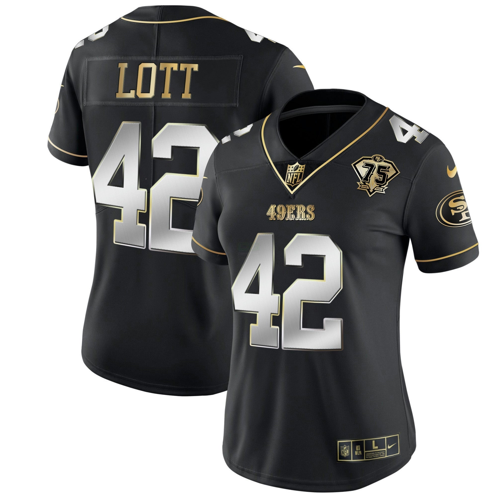 Camisa NFL Women’s 75th Anniversary Patch Branca Dourada & Preta Dourada