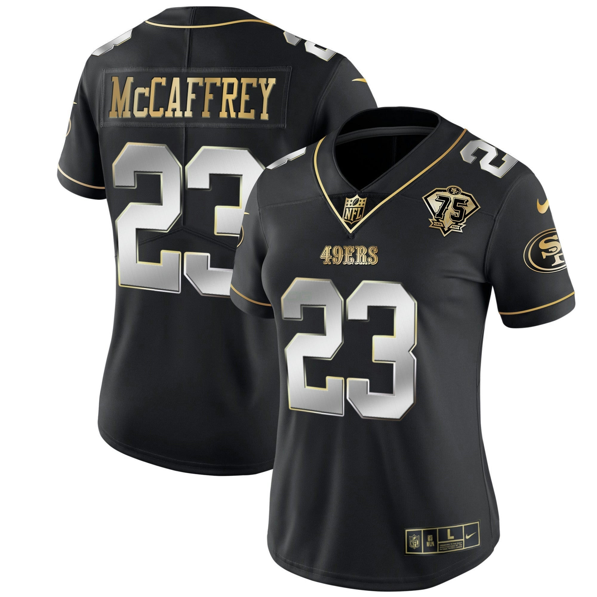 Camisa NFL Women’s 75th Anniversary Patch Branca Dourada & Preta Dourada