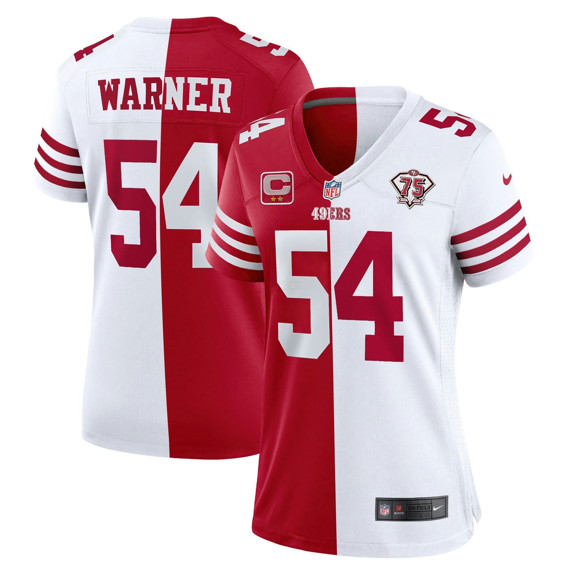 Camisa NFL Women’s 75th Anniversary Patch Branca Dourada & Preta Dourada