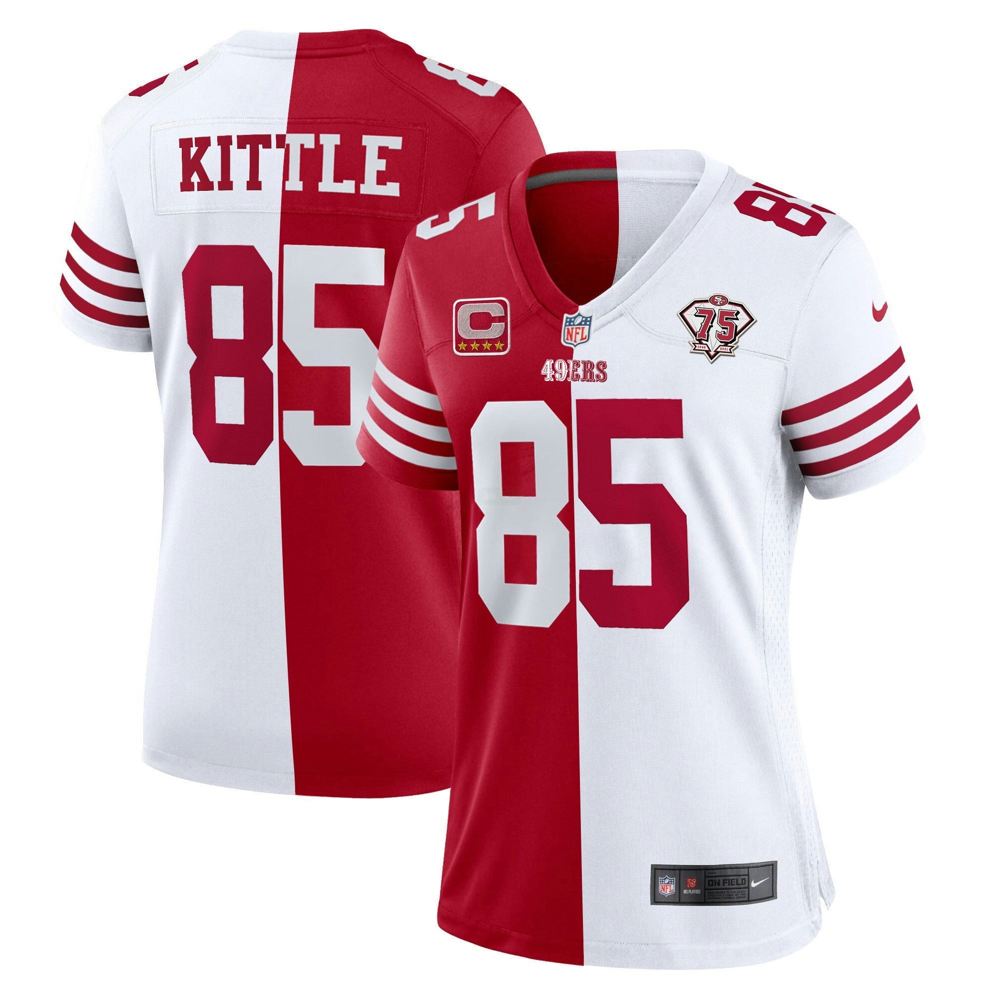 Camisa NFL Women’s 75th Anniversary Patch Branca Dourada & Preta Dourada