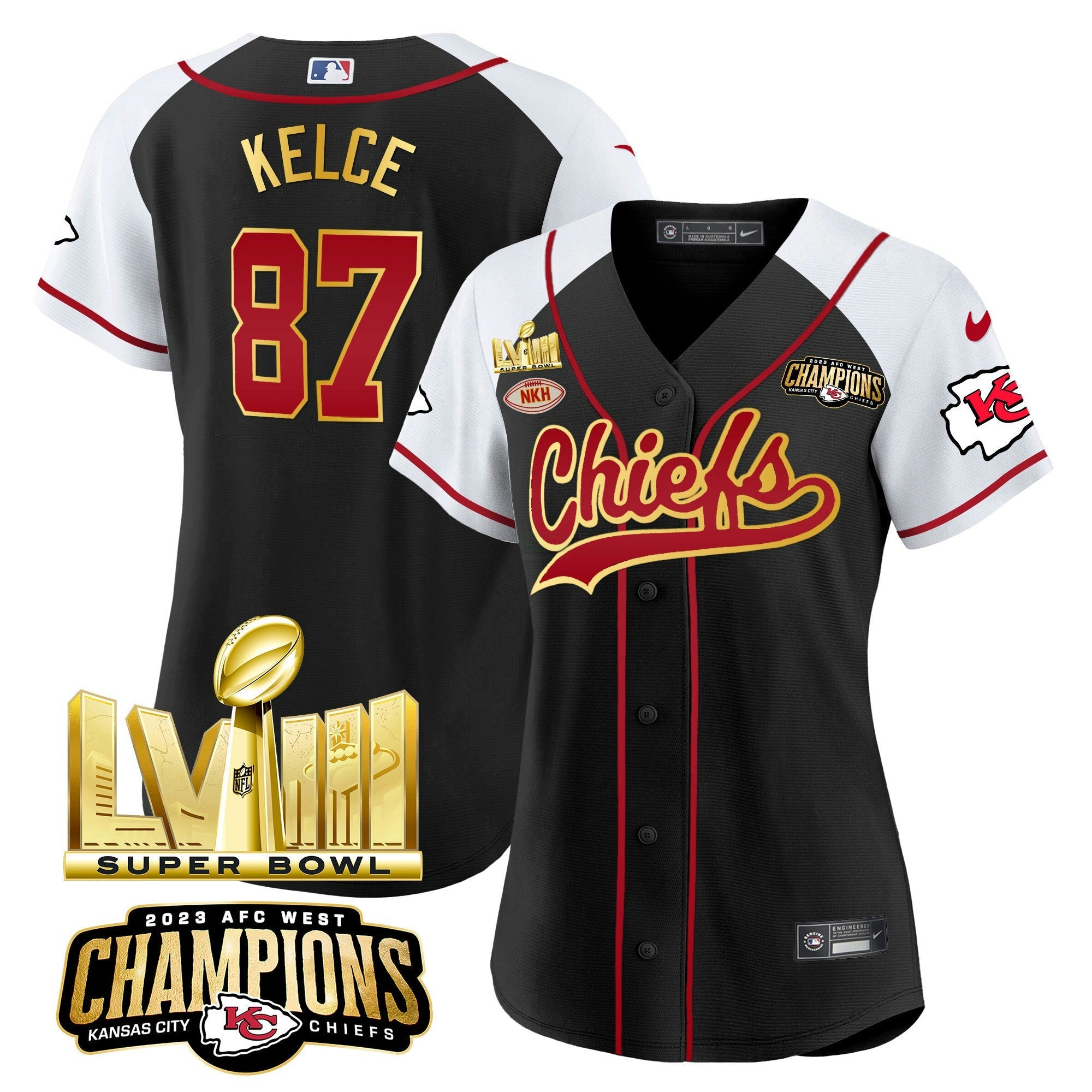 Camisa NFL Women’s AFC West Champions & Super Bowl LVIII Dourada Patch Jersey