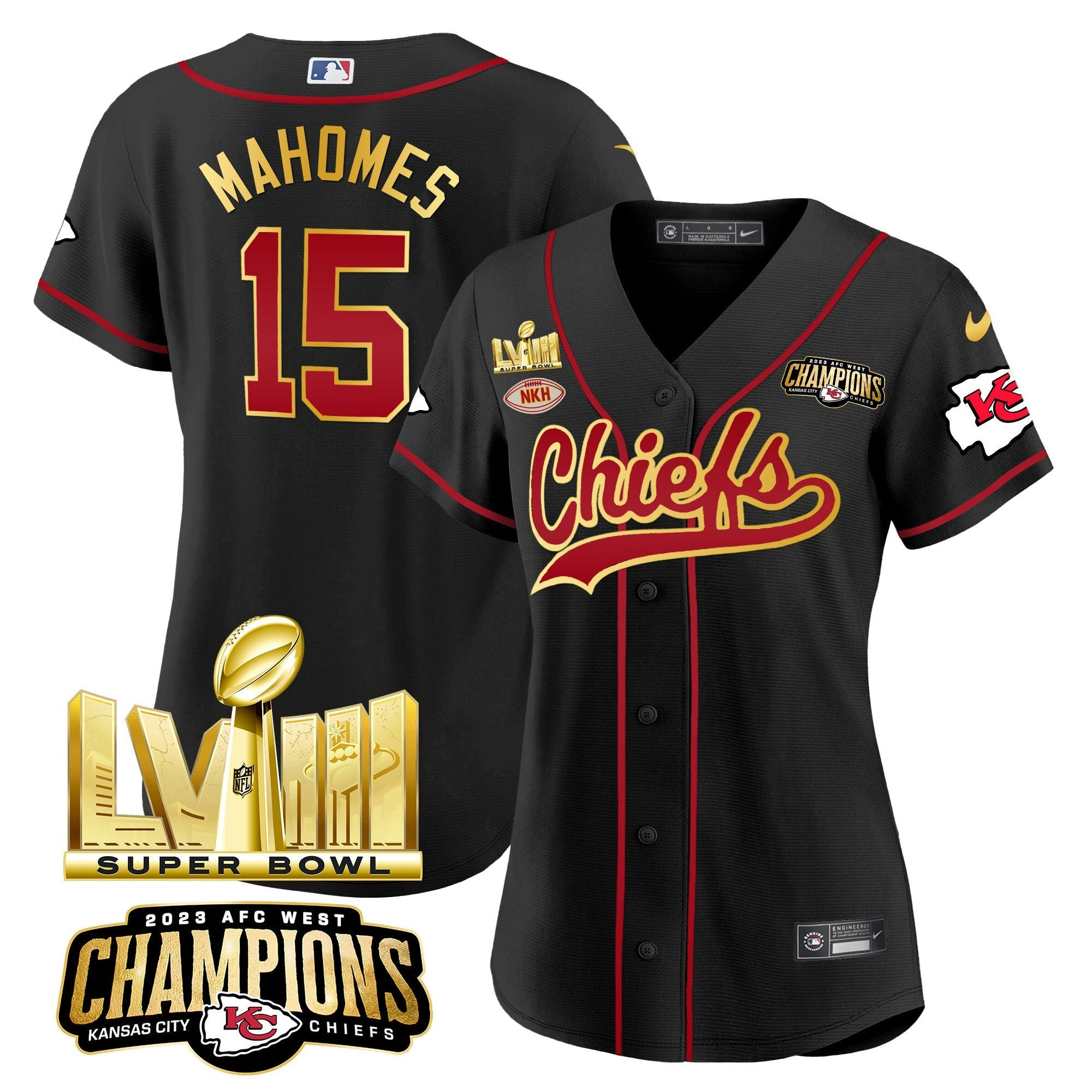 Camisa NFL Women’s AFC West Champions & Super Bowl LVIII Dourada Patch Jersey