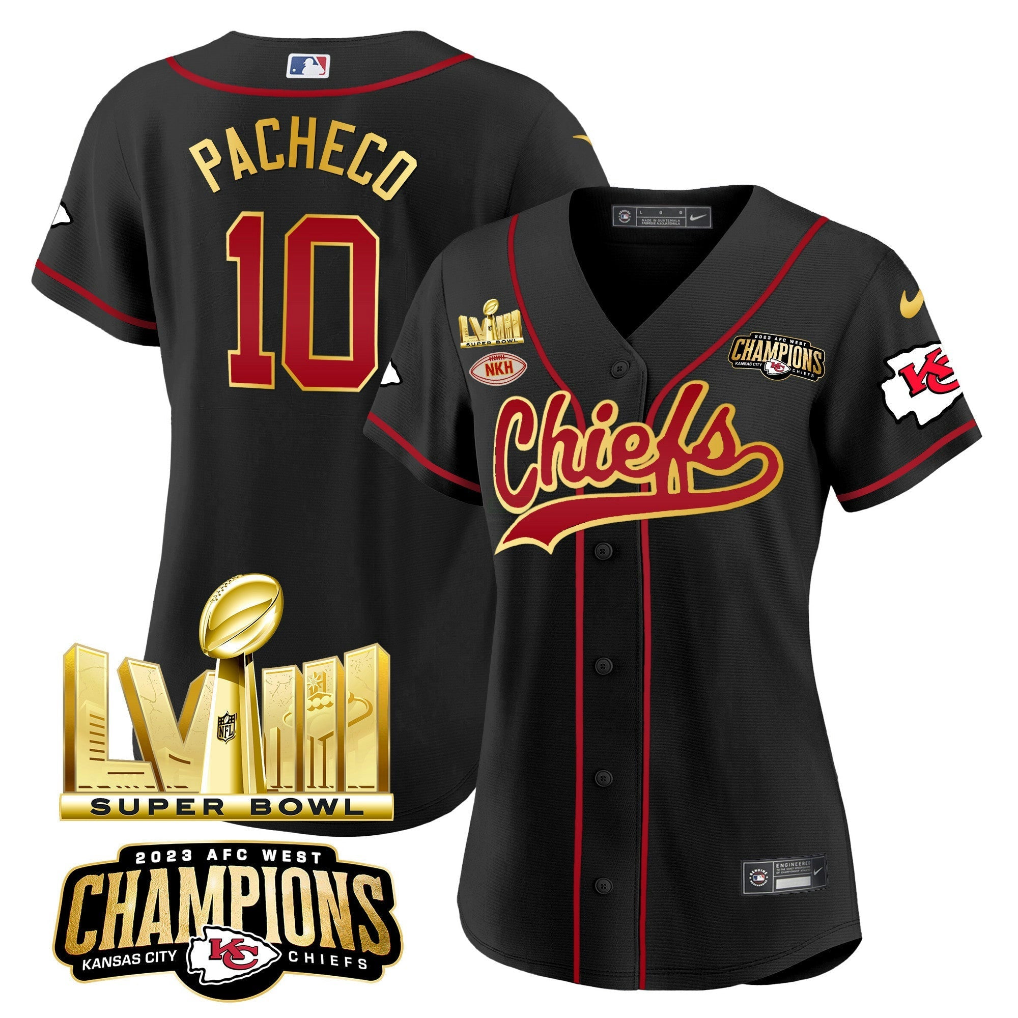 Camisa NFL Women’s AFC West Champions & Super Bowl LVIII Dourada Patch Jersey