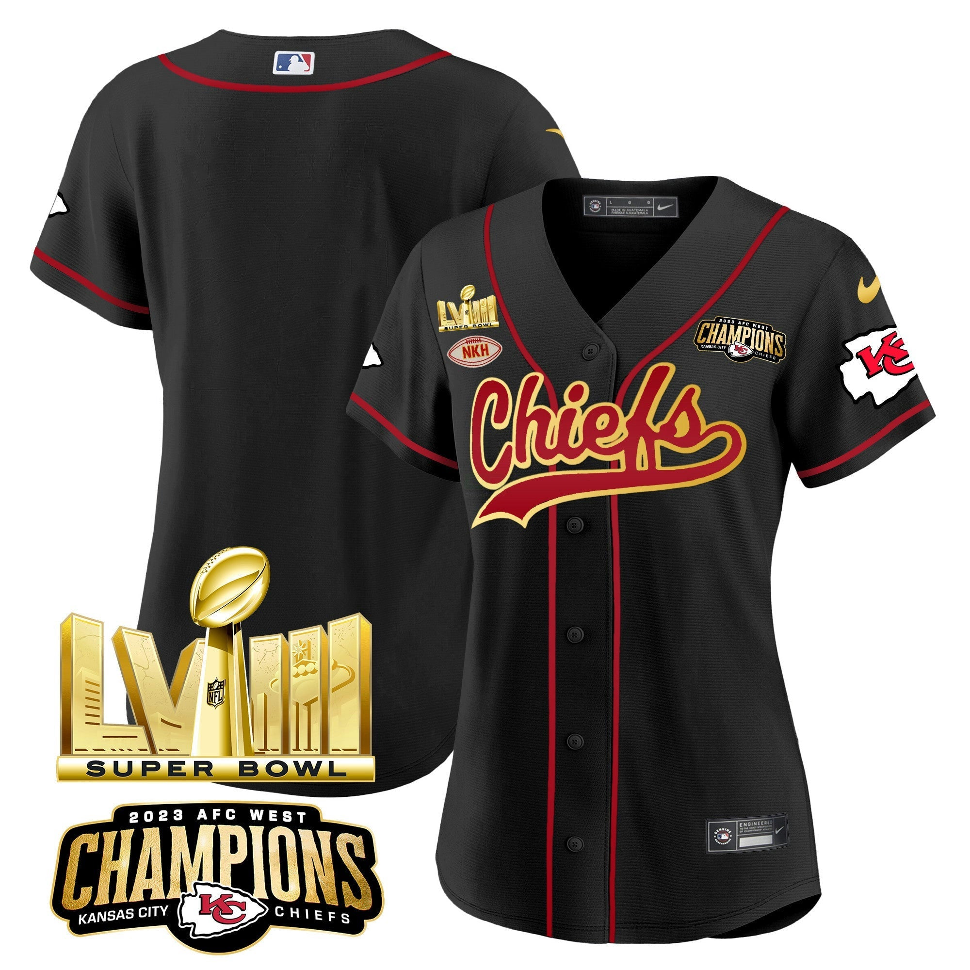 Camisa NFL Women’s AFC West Champions & Super Bowl LVIII Dourada Patch Jersey