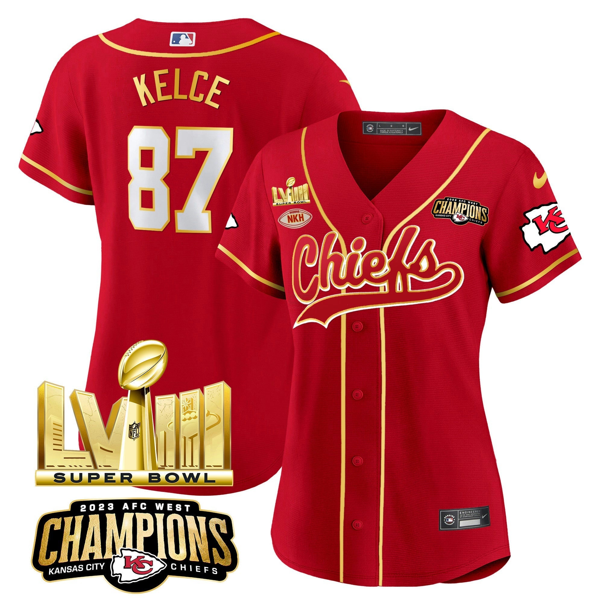 Camisa NFL Women’s AFC West Champions & Super Bowl LVIII Dourada Patch Jersey
