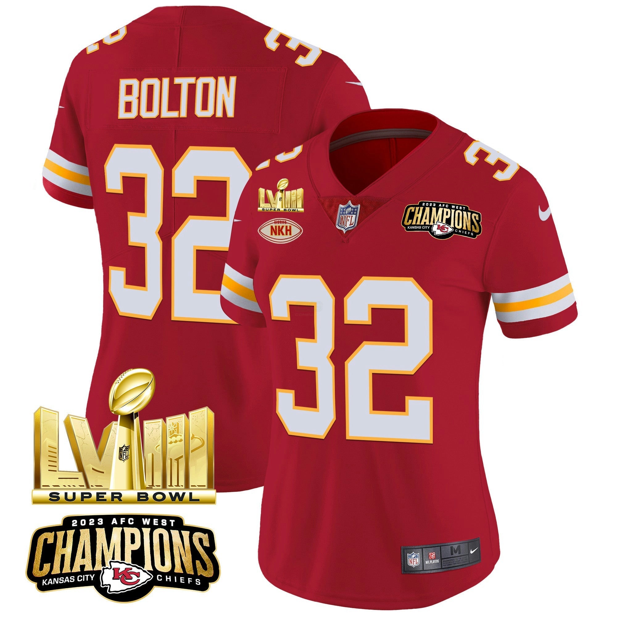 Camisa NFL Women’s AFC West Champions & Super Bowl LVIII Dourada Patch Vapor Jersey
