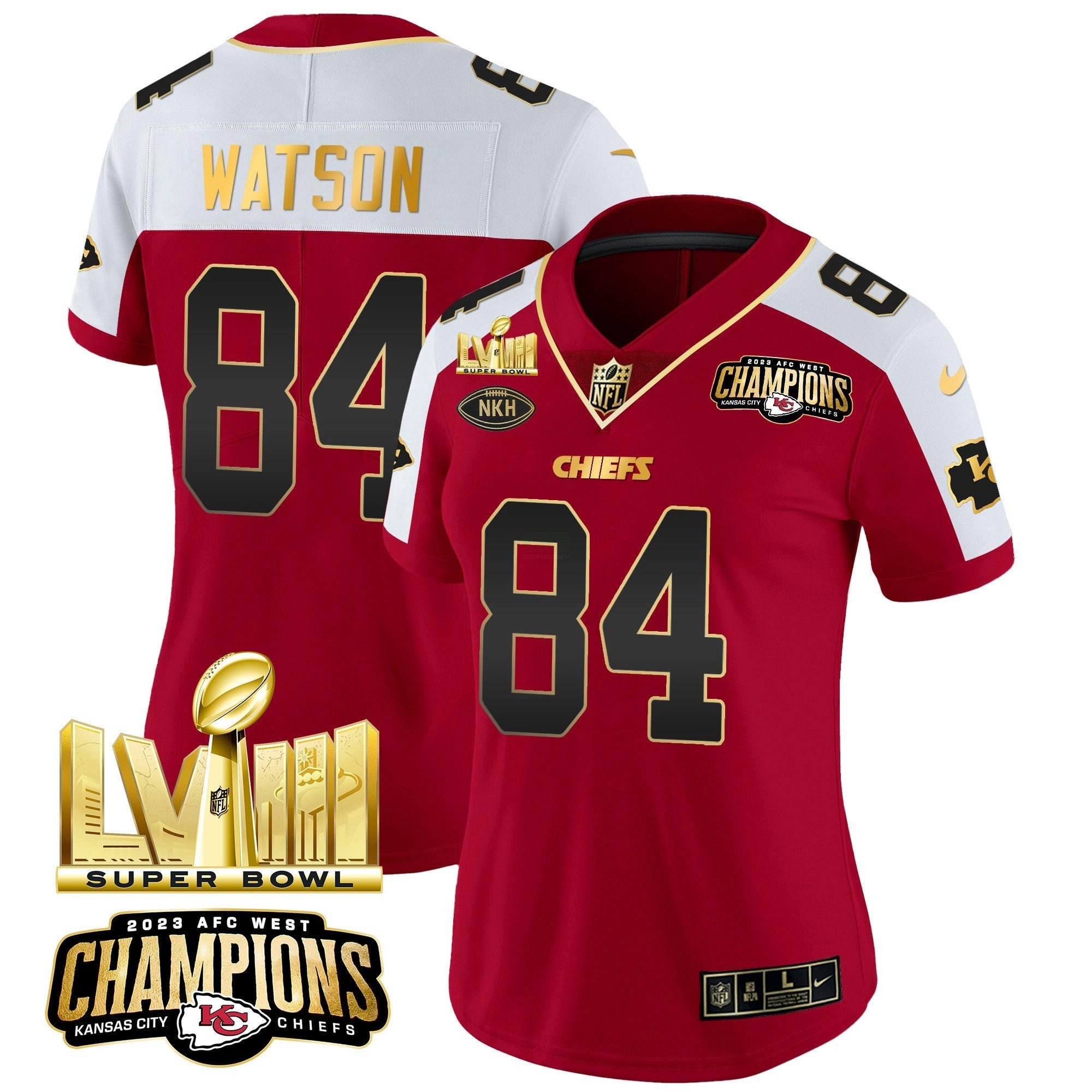 Camisa NFL Women’s AFC West Champions & Super Bowl LVIII Dourada Patch Vapor Jersey