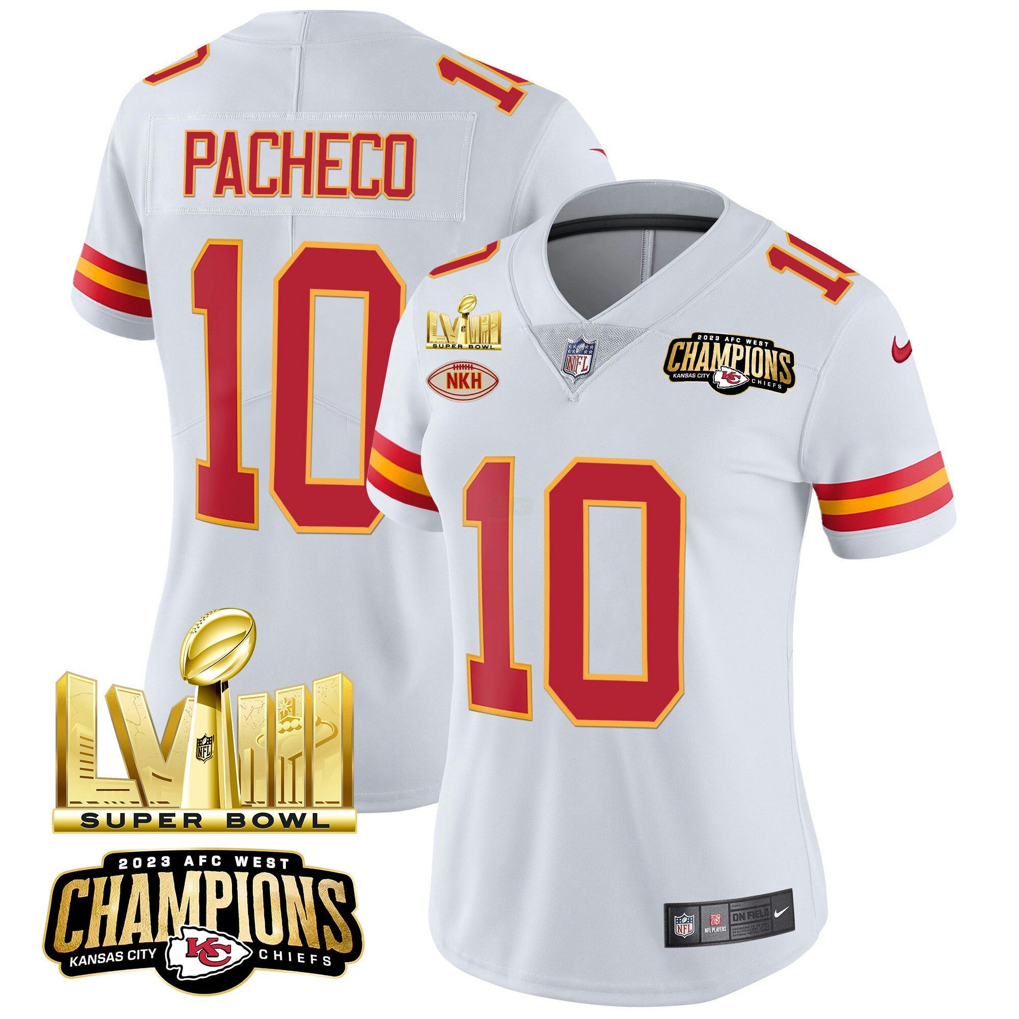 Camisa NFL Women’s AFC West Champions & Super Bowl LVIII Dourada Patch Vapor Jersey