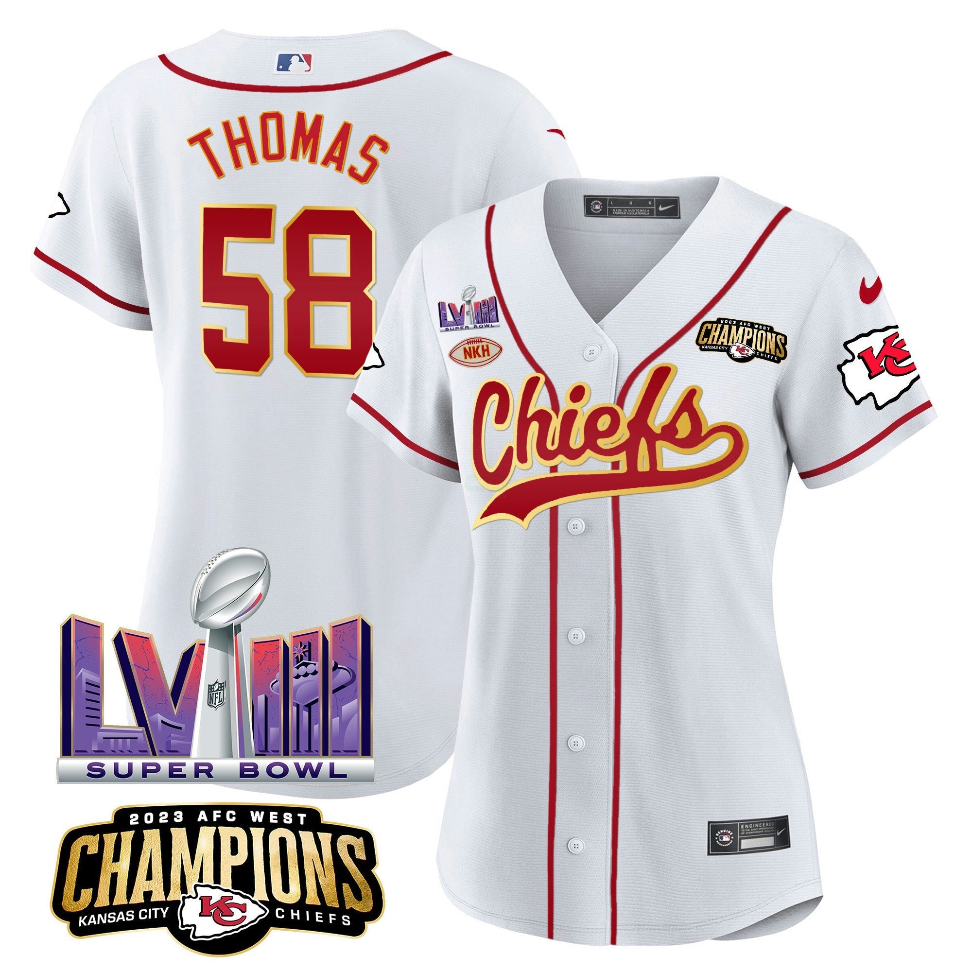 Camisa NFL Women’s AFC West Champions & Super Bowl LVIII Patch Jersey