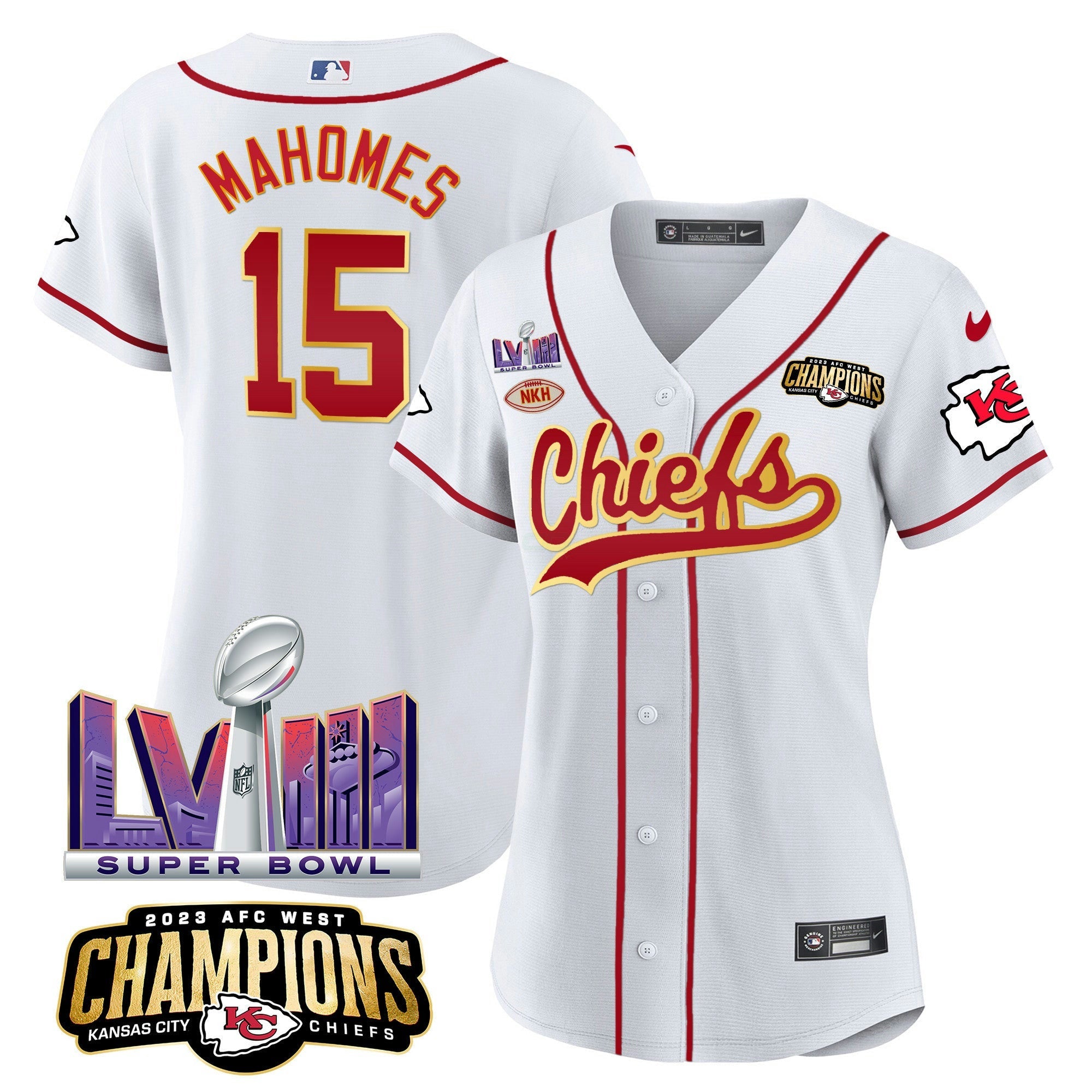 Camisa NFL Women’s AFC West Champions & Super Bowl LVIII Patch Jersey