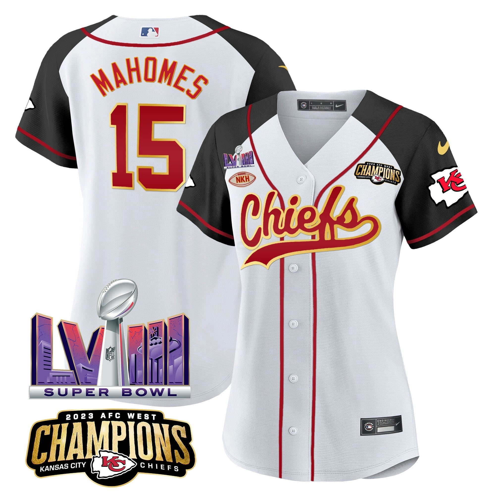 Camisa NFL Women’s AFC West Champions & Super Bowl LVIII Patch Jersey