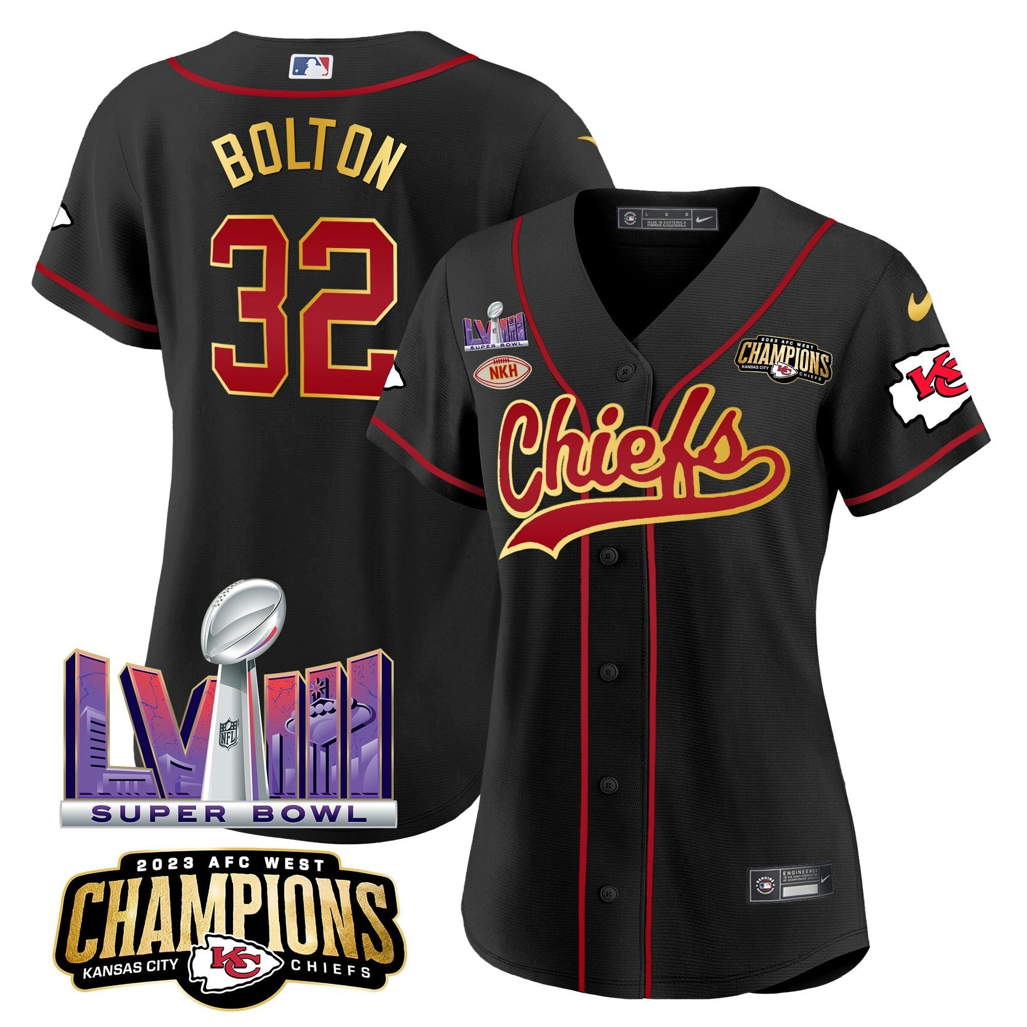 Camisa NFL Women’s AFC West Champions & Super Bowl LVIII Patch Jersey