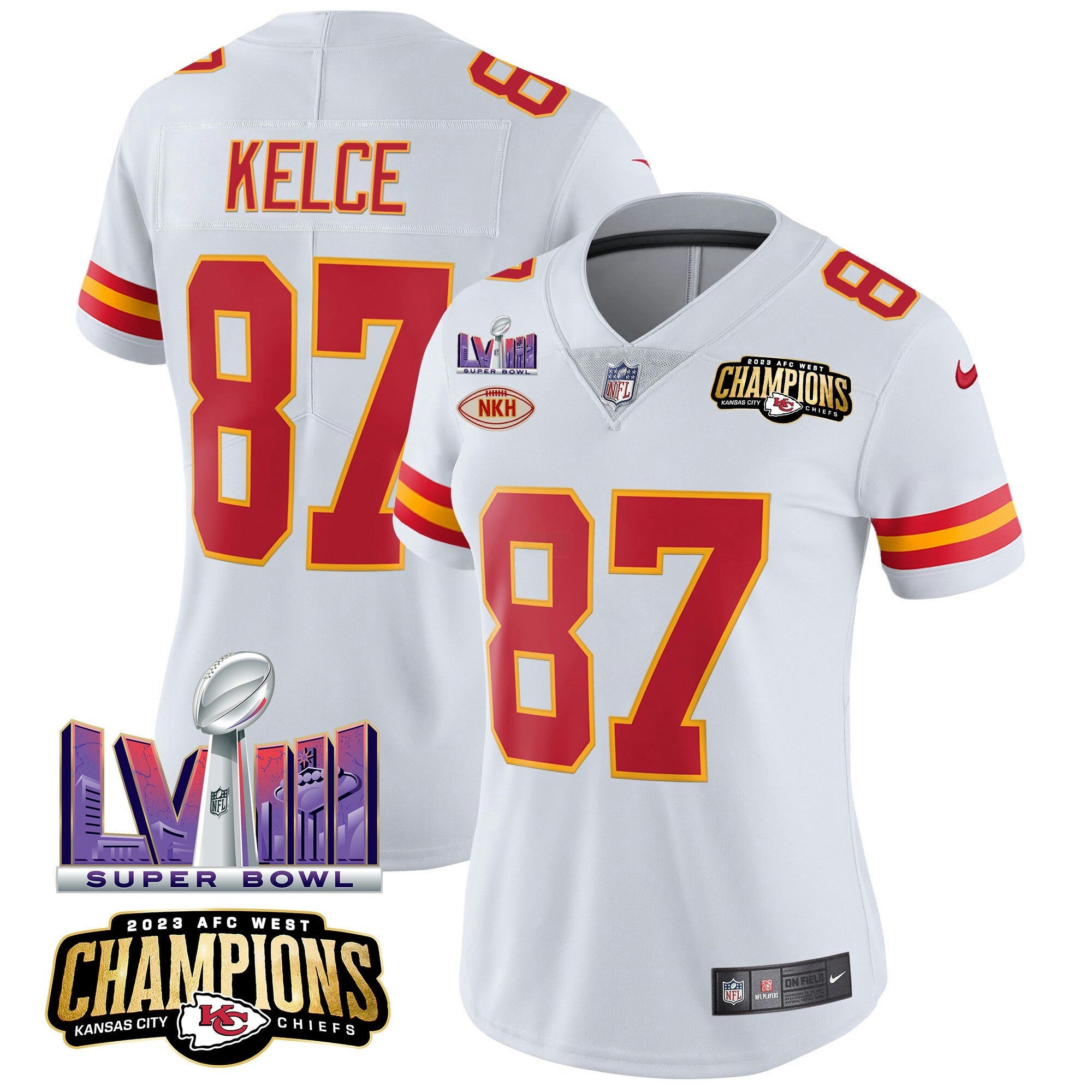 Camisa NFL Women’s AFC West Champions & Super Bowl LVIII Patch Vapor Jersey