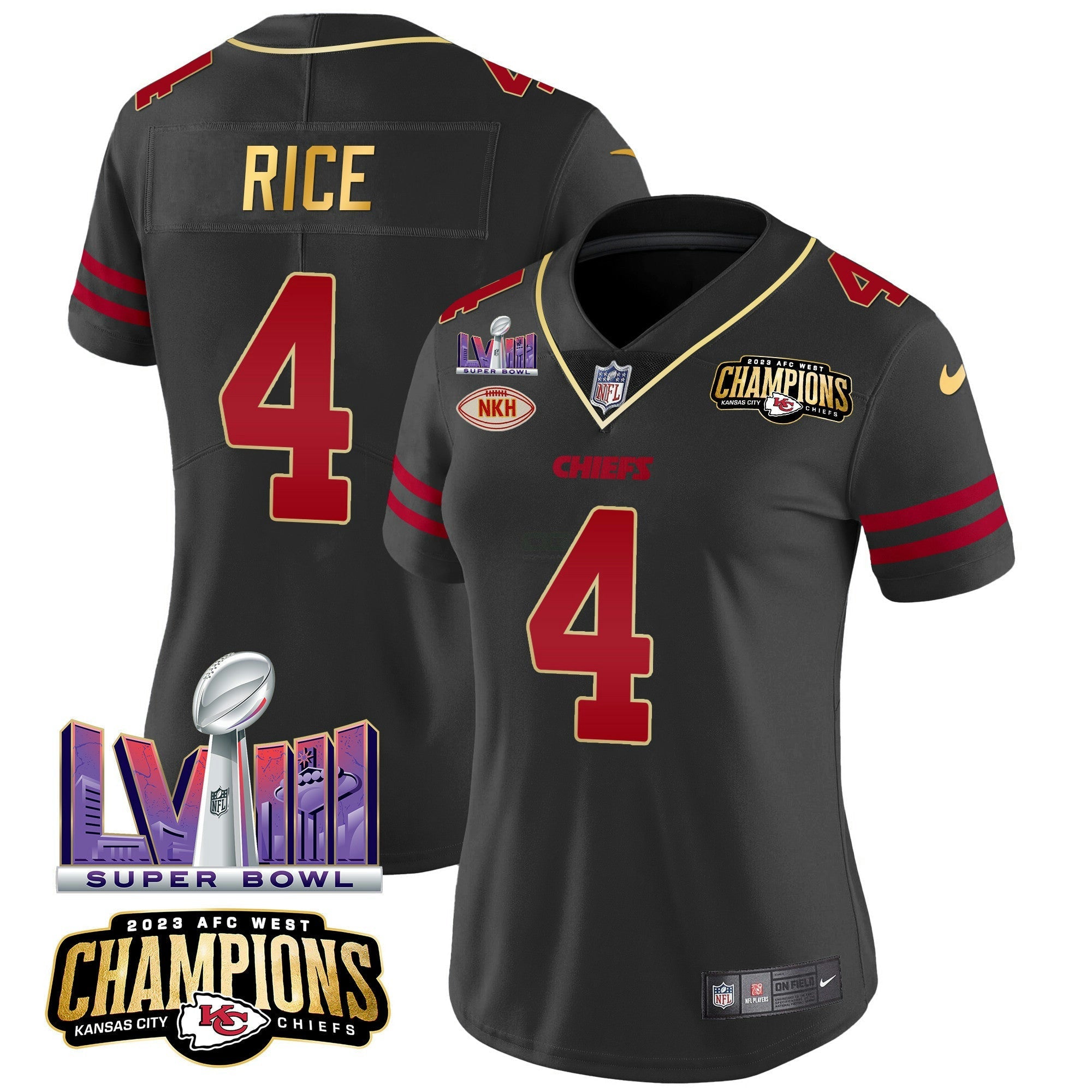 Camisa NFL Women’s AFC West Champions & Super Bowl LVIII Patch Vapor Jersey
